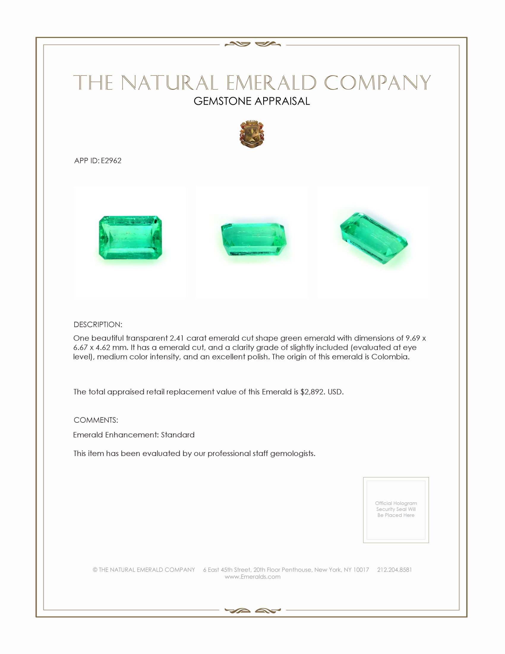 2.41 Ct. Emerald from Colombia