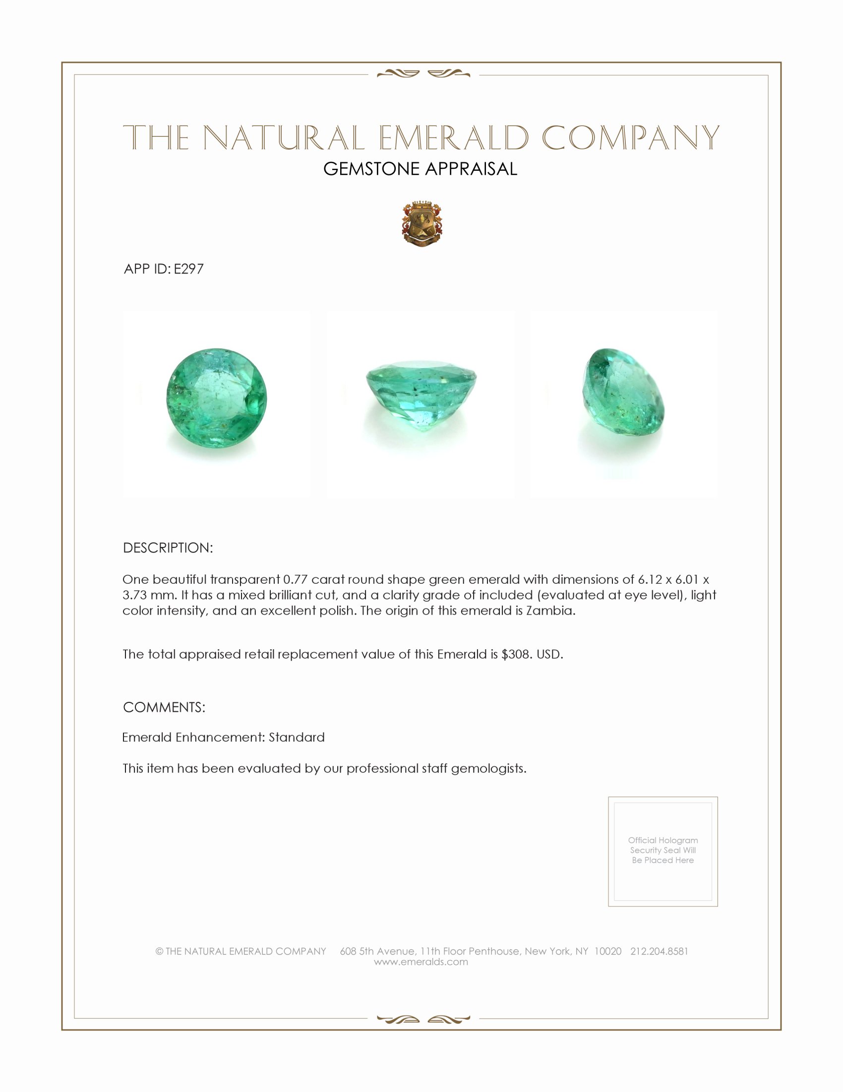 0.77 Ct. Emerald from Zambia