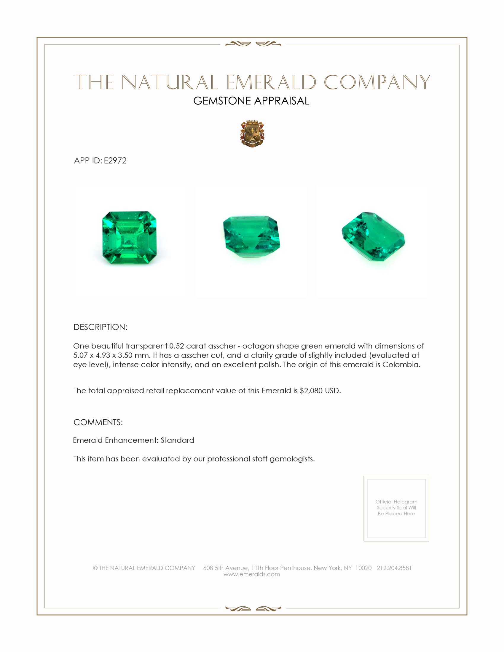 0.52 Ct. Emerald from Colombia