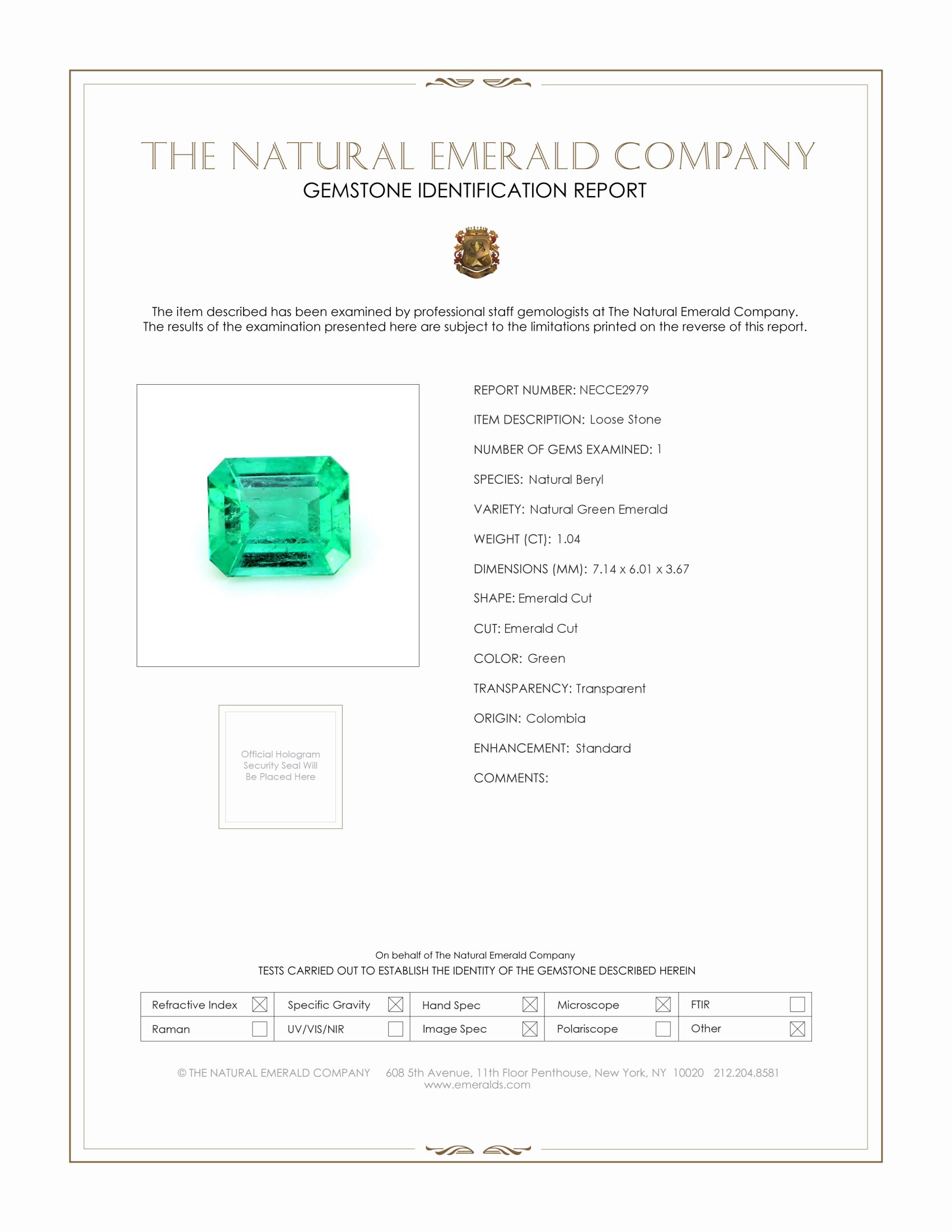 1.04 Ct. Emerald from Colombia