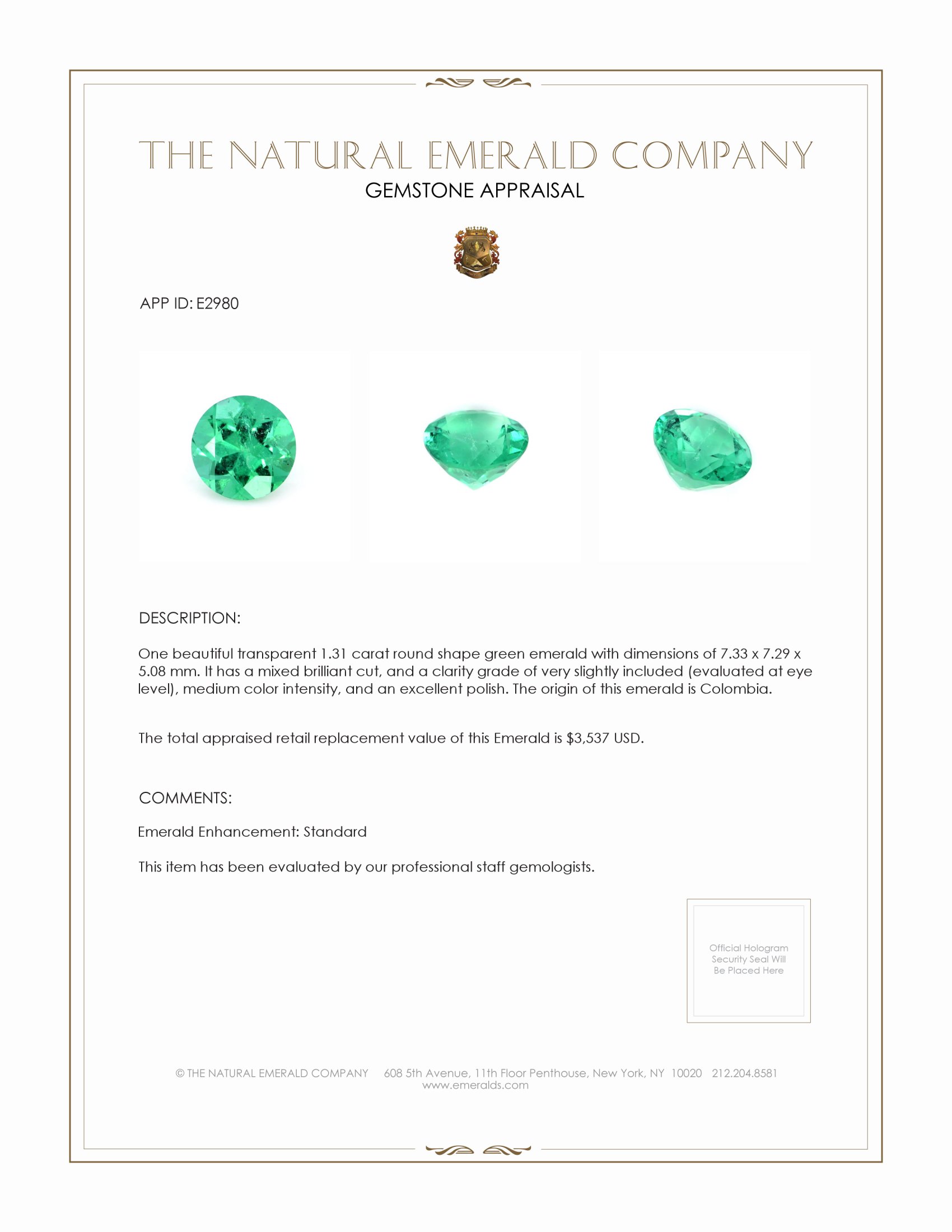 1.31 Ct. Emerald from Colombia