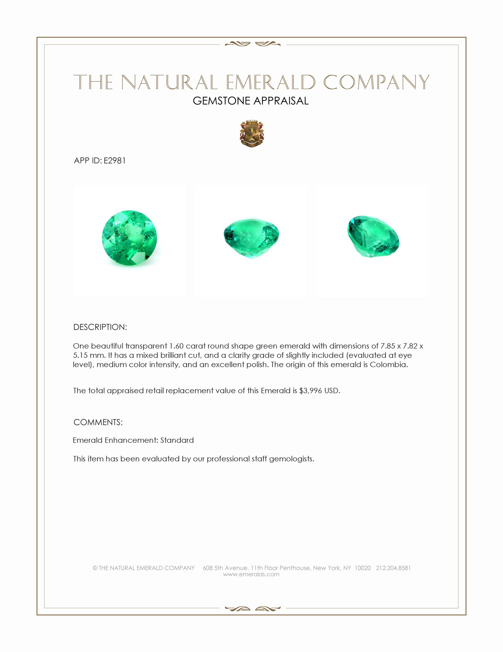 1.60 Ct. Emerald from Colombia