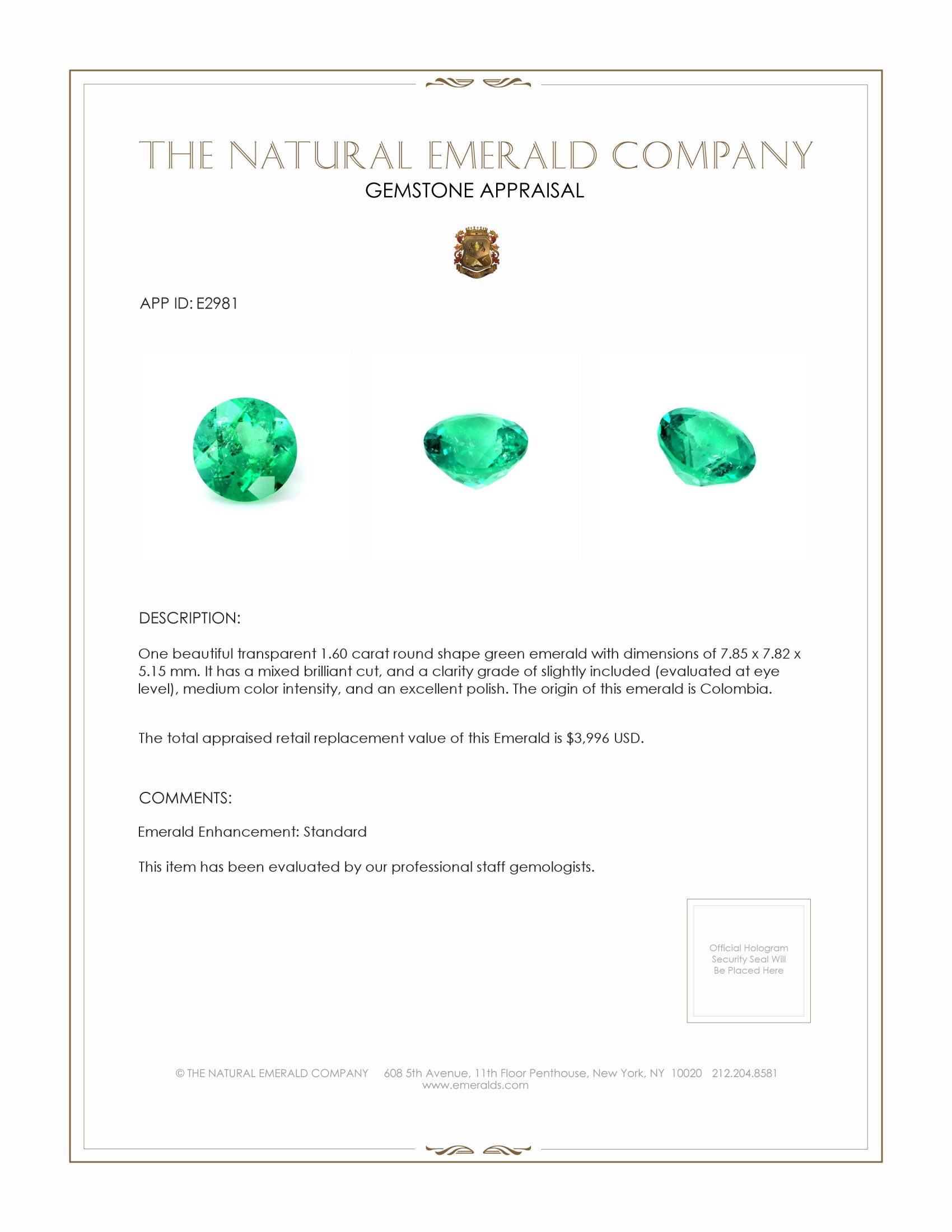 1.60 Ct. Emerald from Colombia