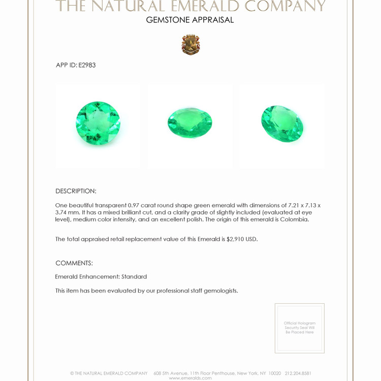 0.97 Ct. Emerald from Colombia