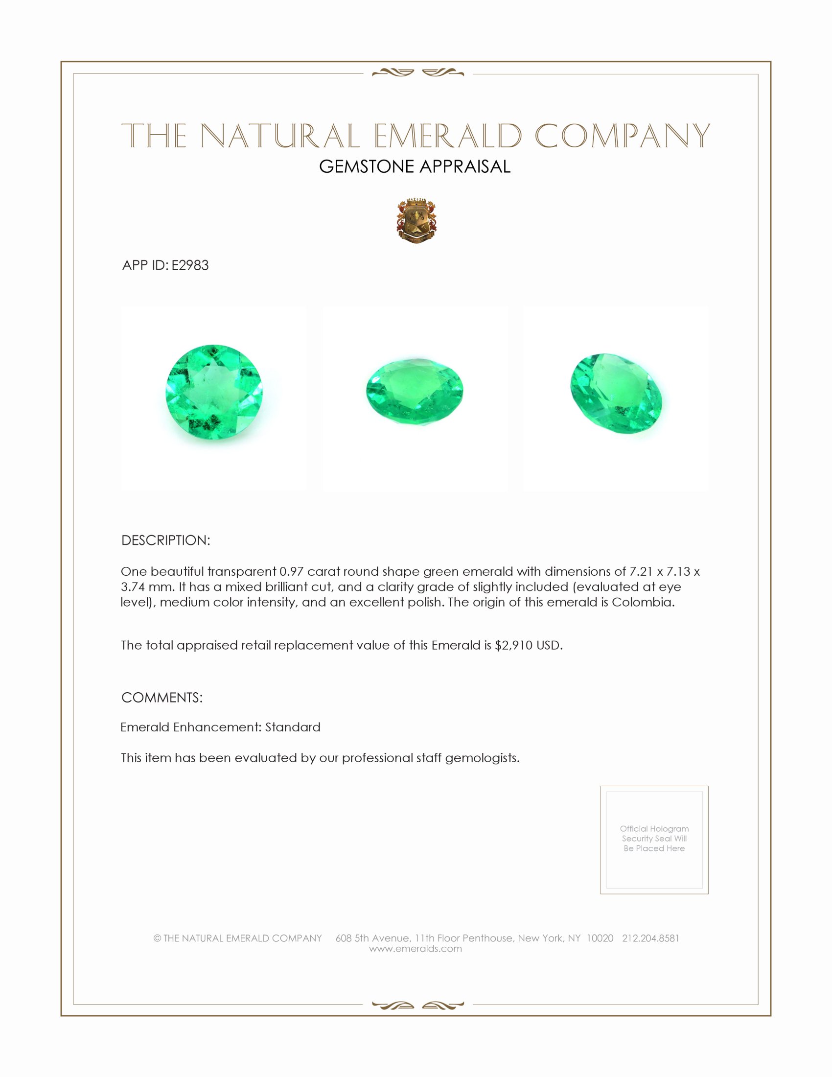 0.97 Ct. Emerald from Colombia