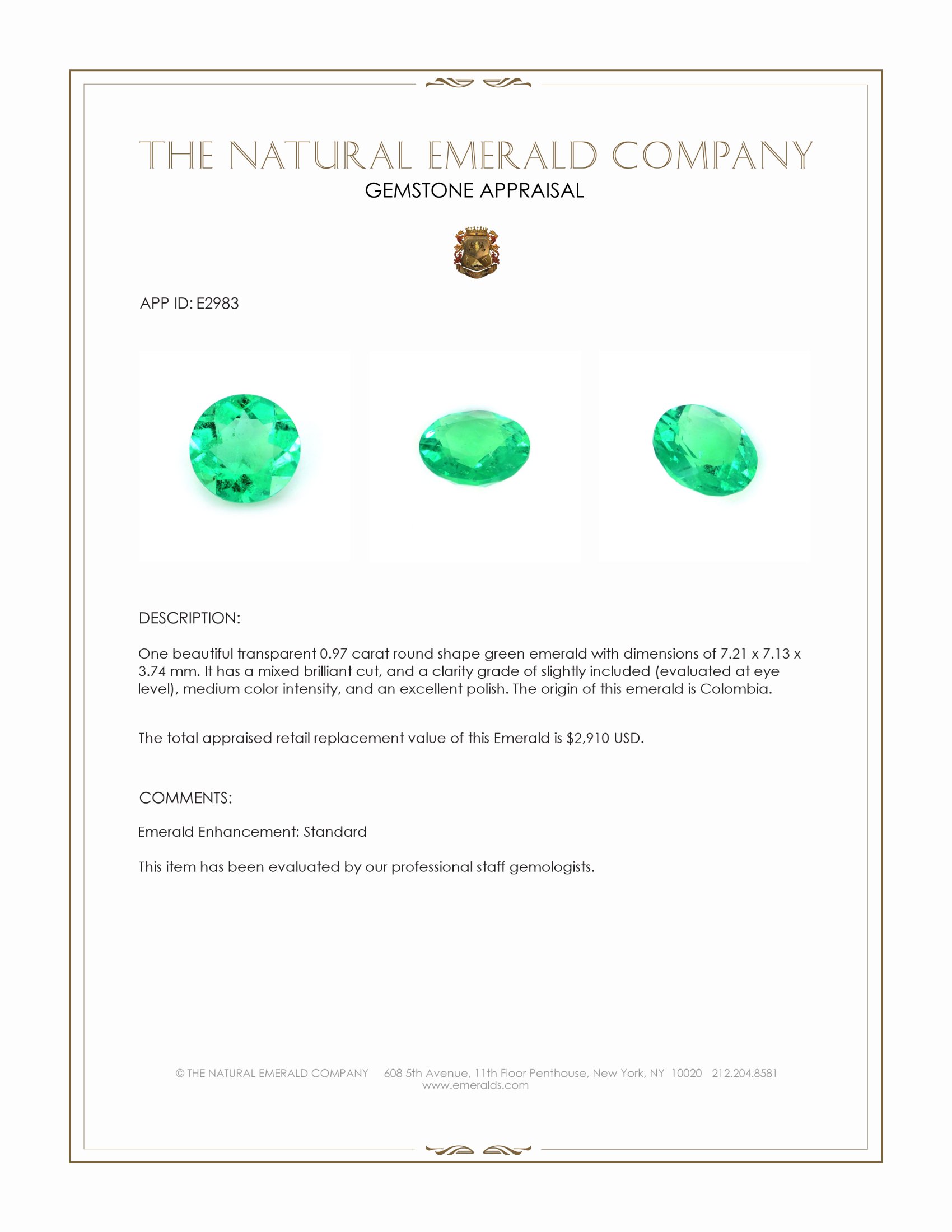 0.97 Ct. Emerald from Colombia