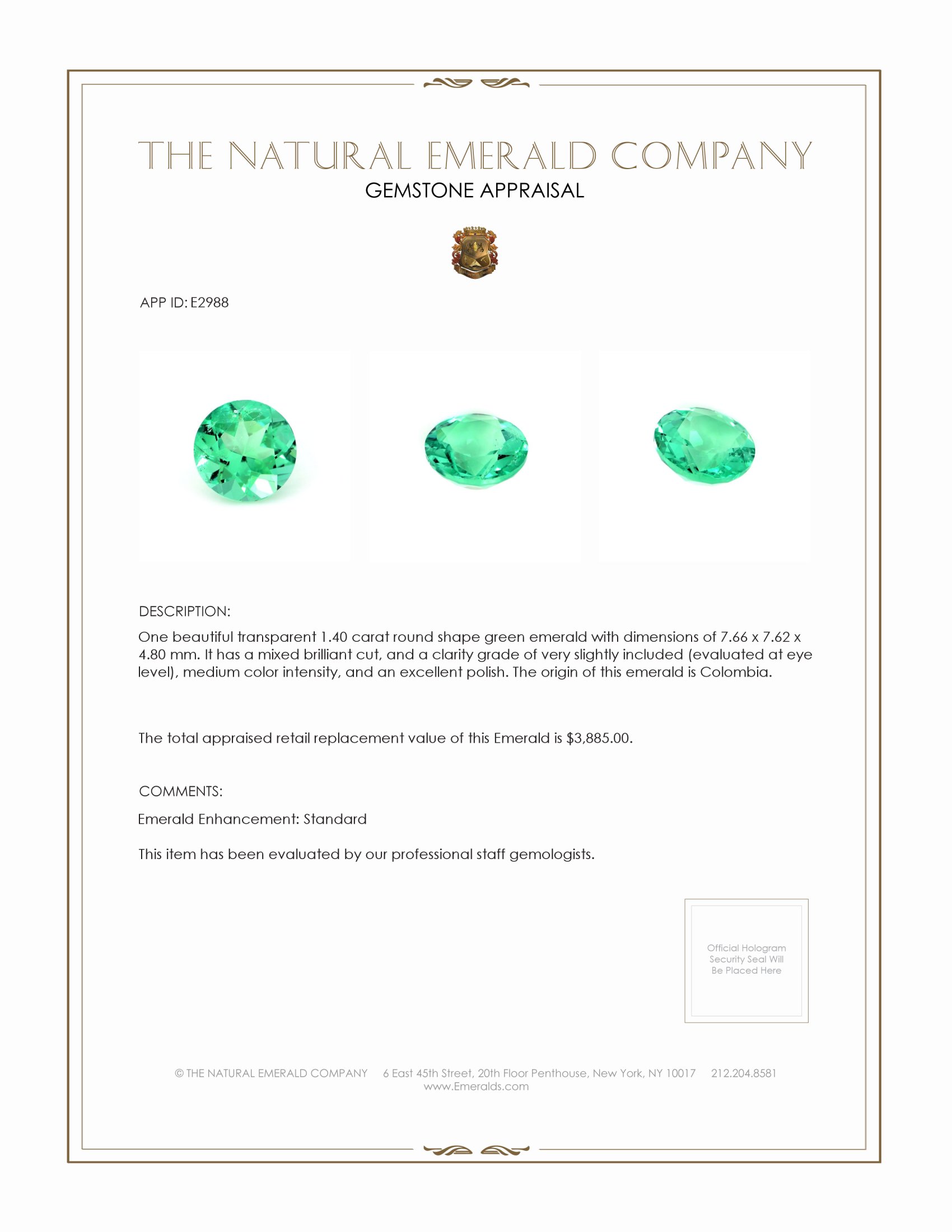 1.40 Ct. Emerald from Colombia