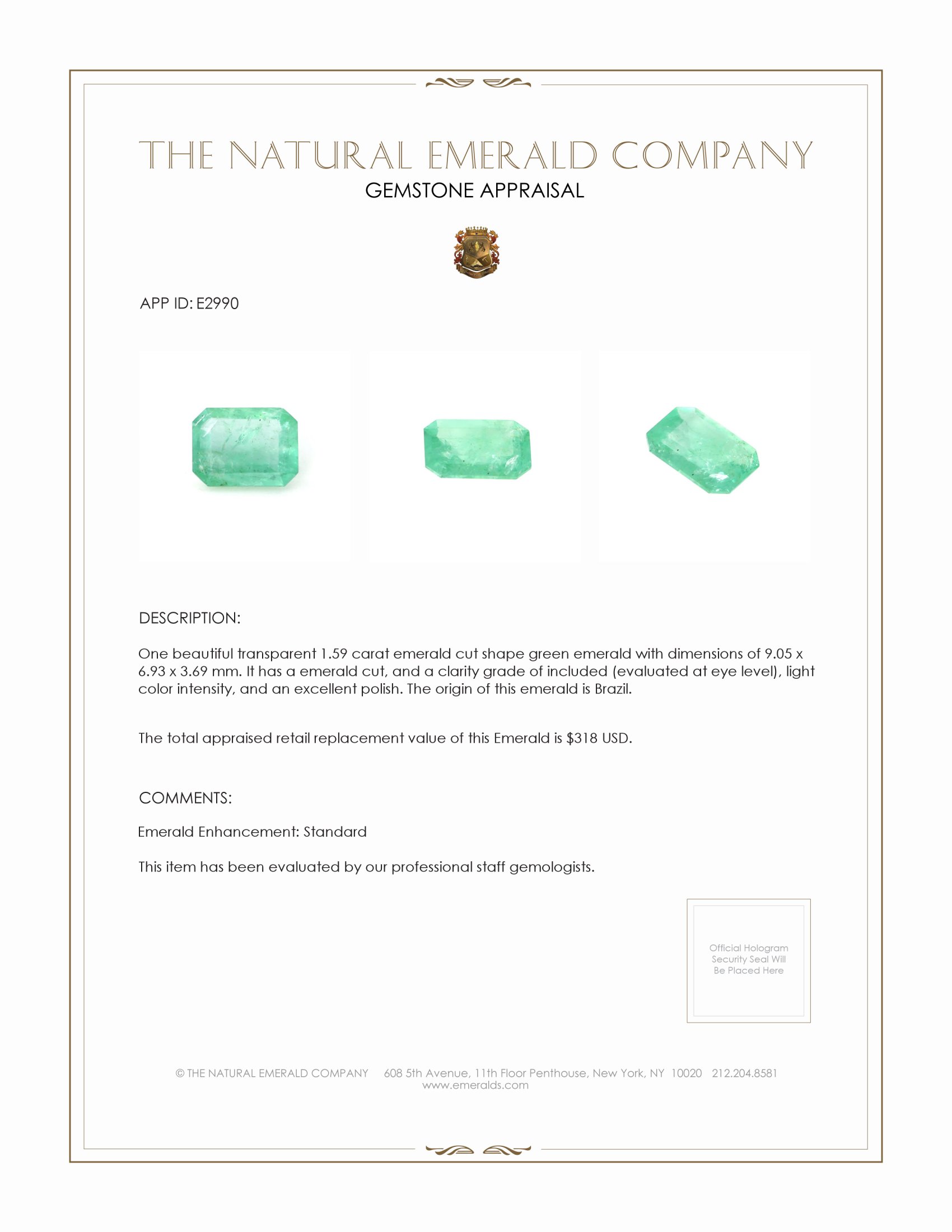 1.59 Ct. Emerald from Brazil