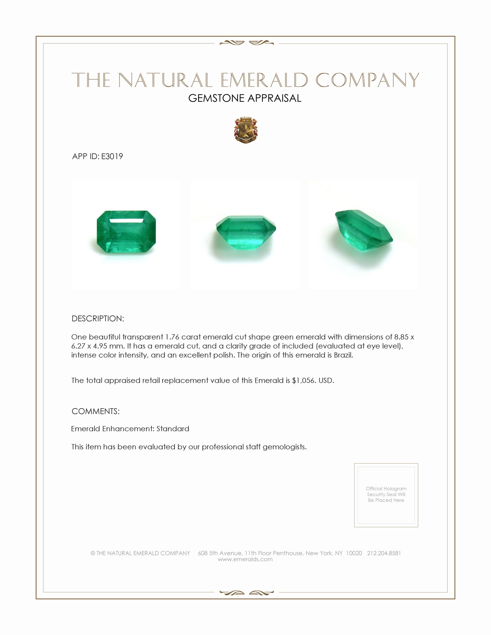 1.76 Ct. Emerald from Brazil