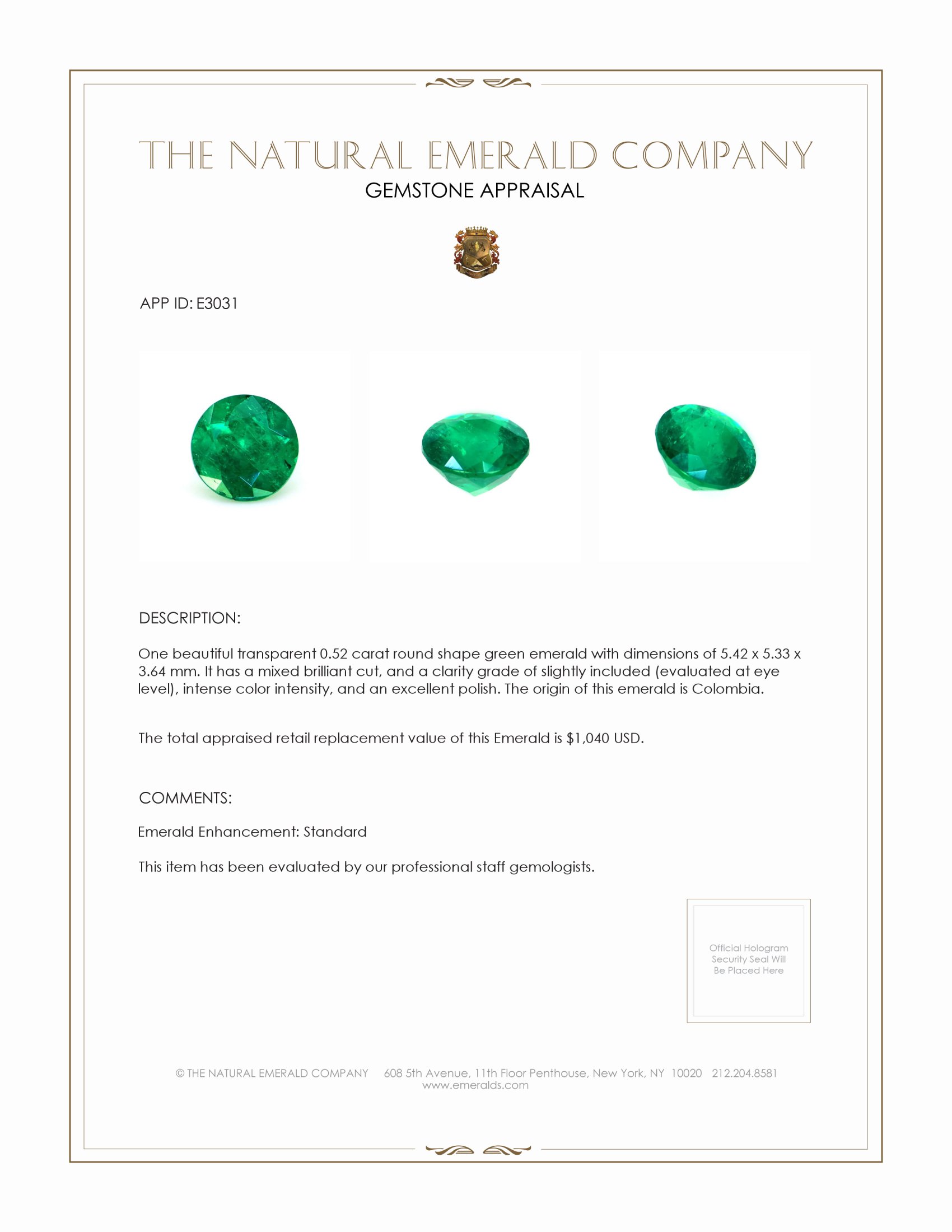0.52 Ct. Emerald from Colombia