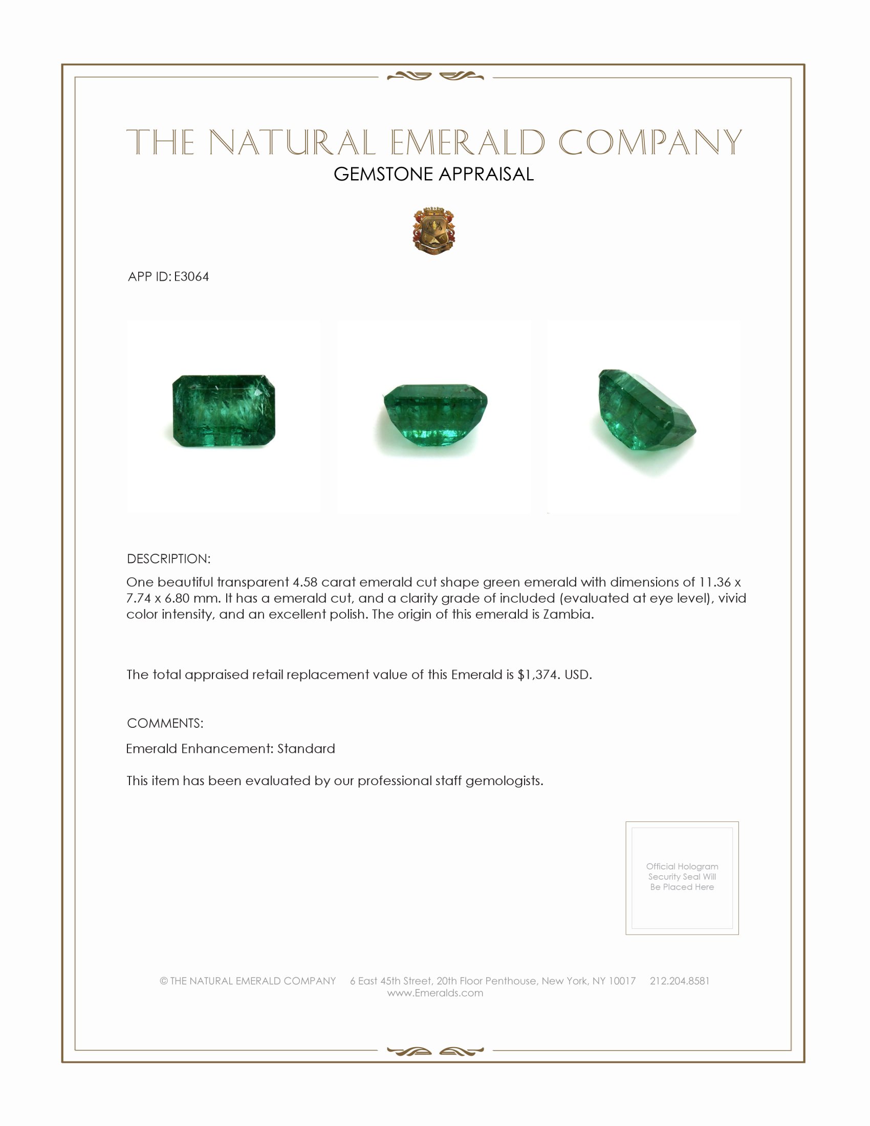 4.58 Ct. Emerald from Zambia