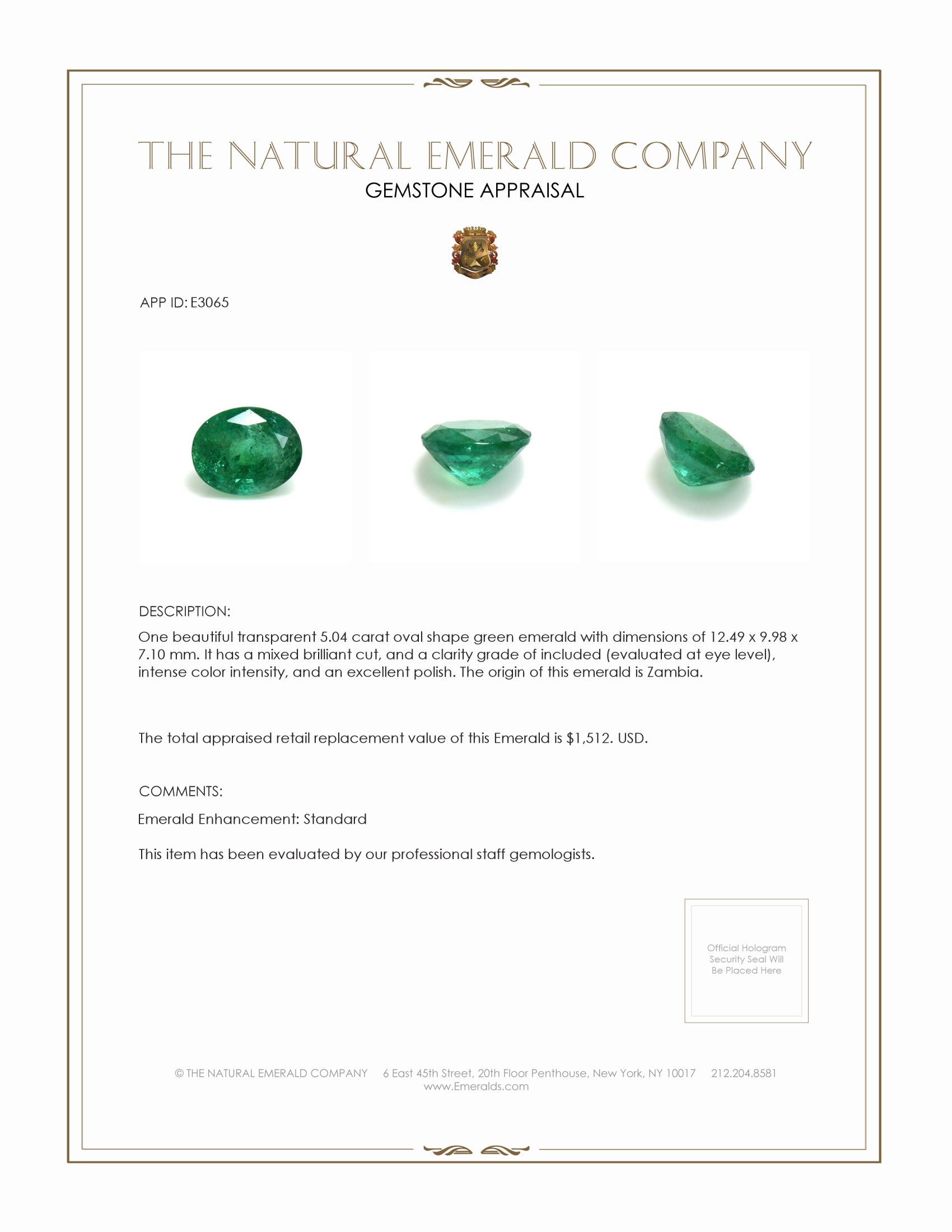 5.04 Ct. Emerald from Zambia