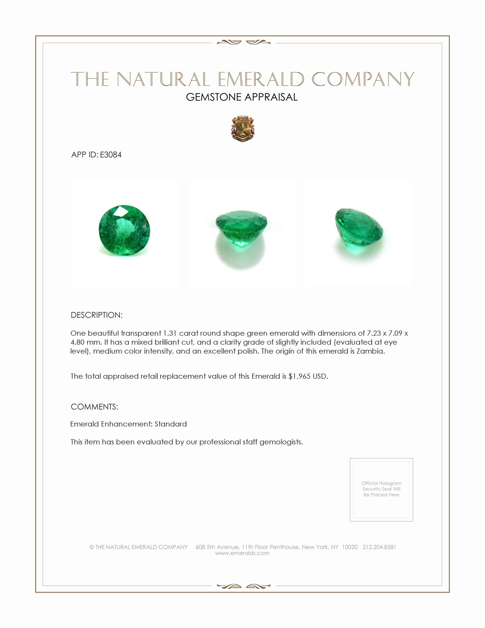 1.31 Ct. Emerald from Zambia