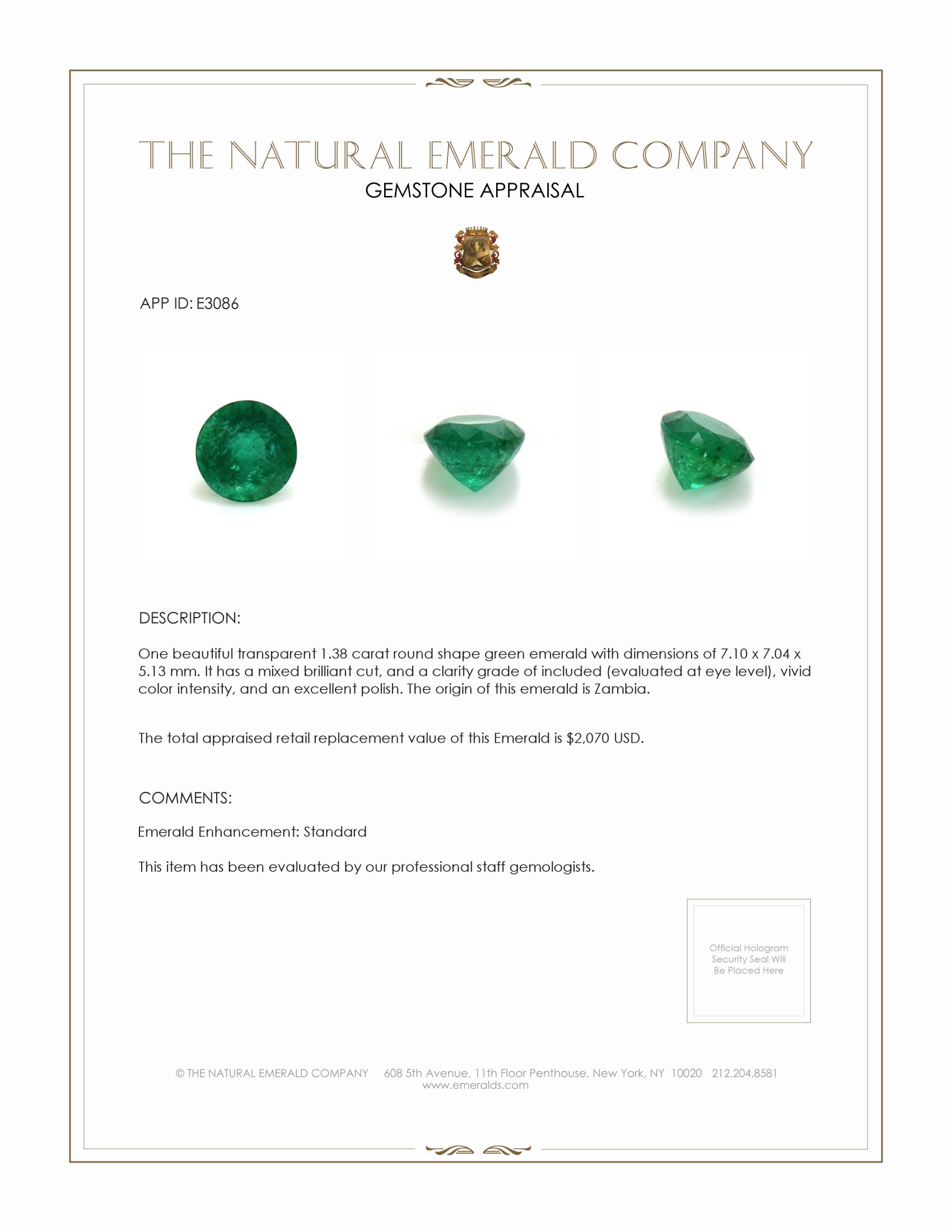 1.38 Ct. Emerald from Zambia