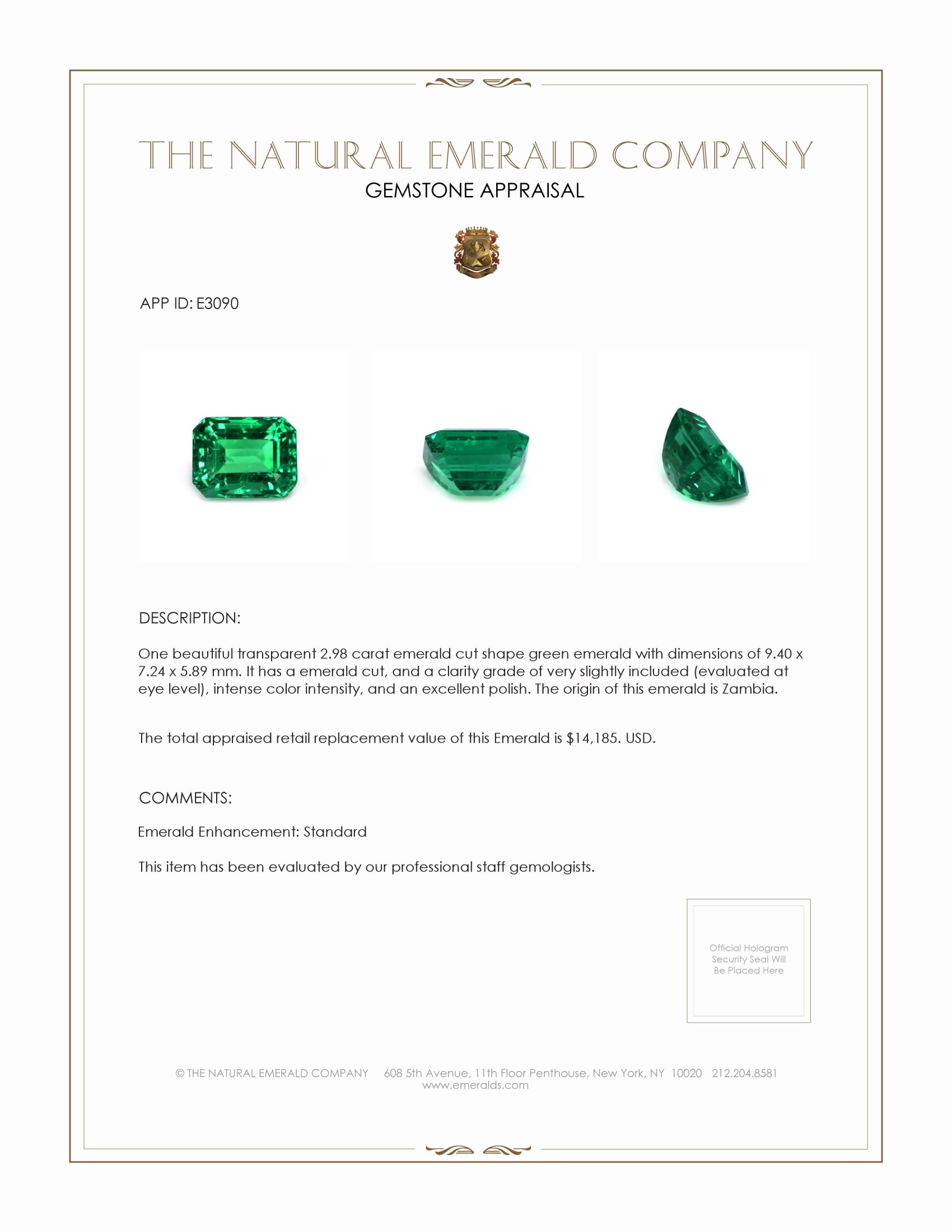 2.98 Ct. Emerald from Zambia