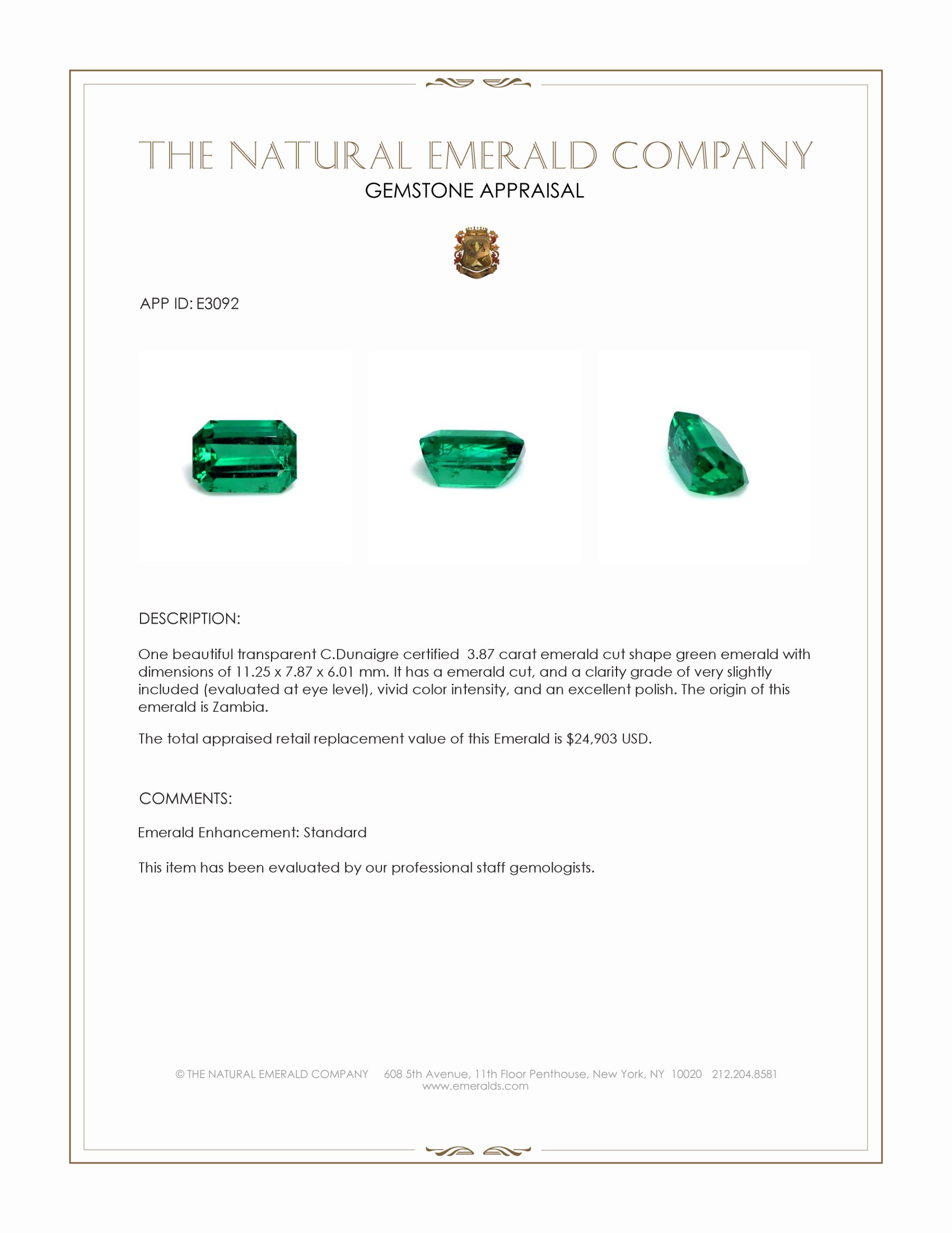 3.87 Ct. Emerald from Zambia