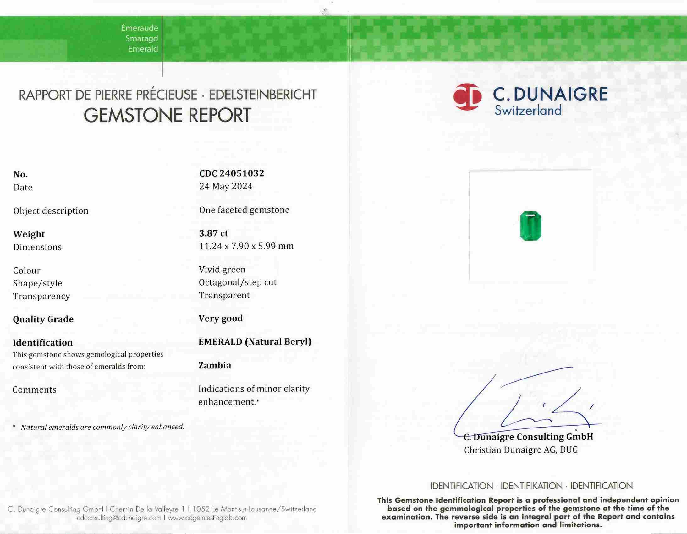 3.87 Ct. Emerald from Zambia