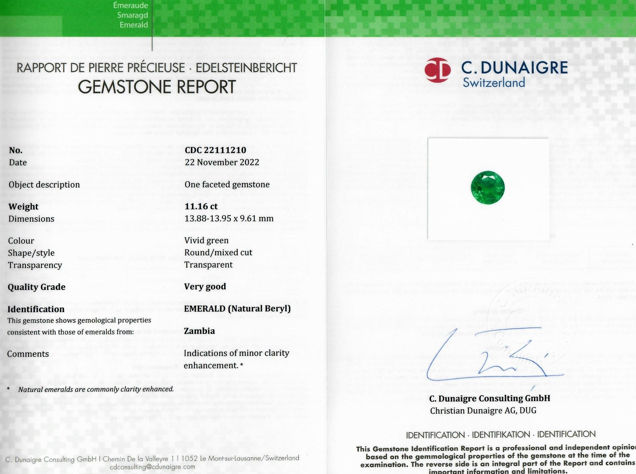 11.16 Ct. Emerald from Zambia