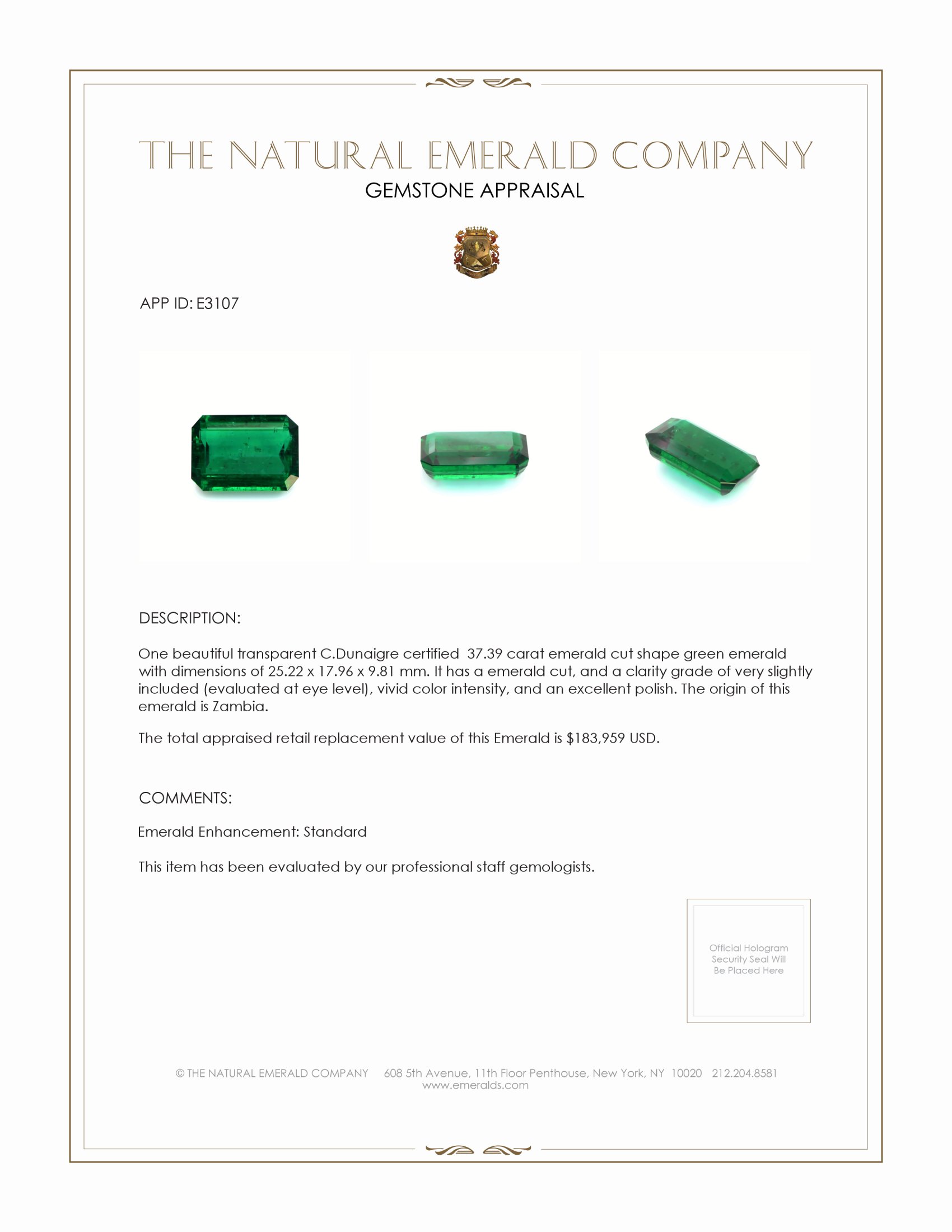37.39 Ct. Emerald from Zambia