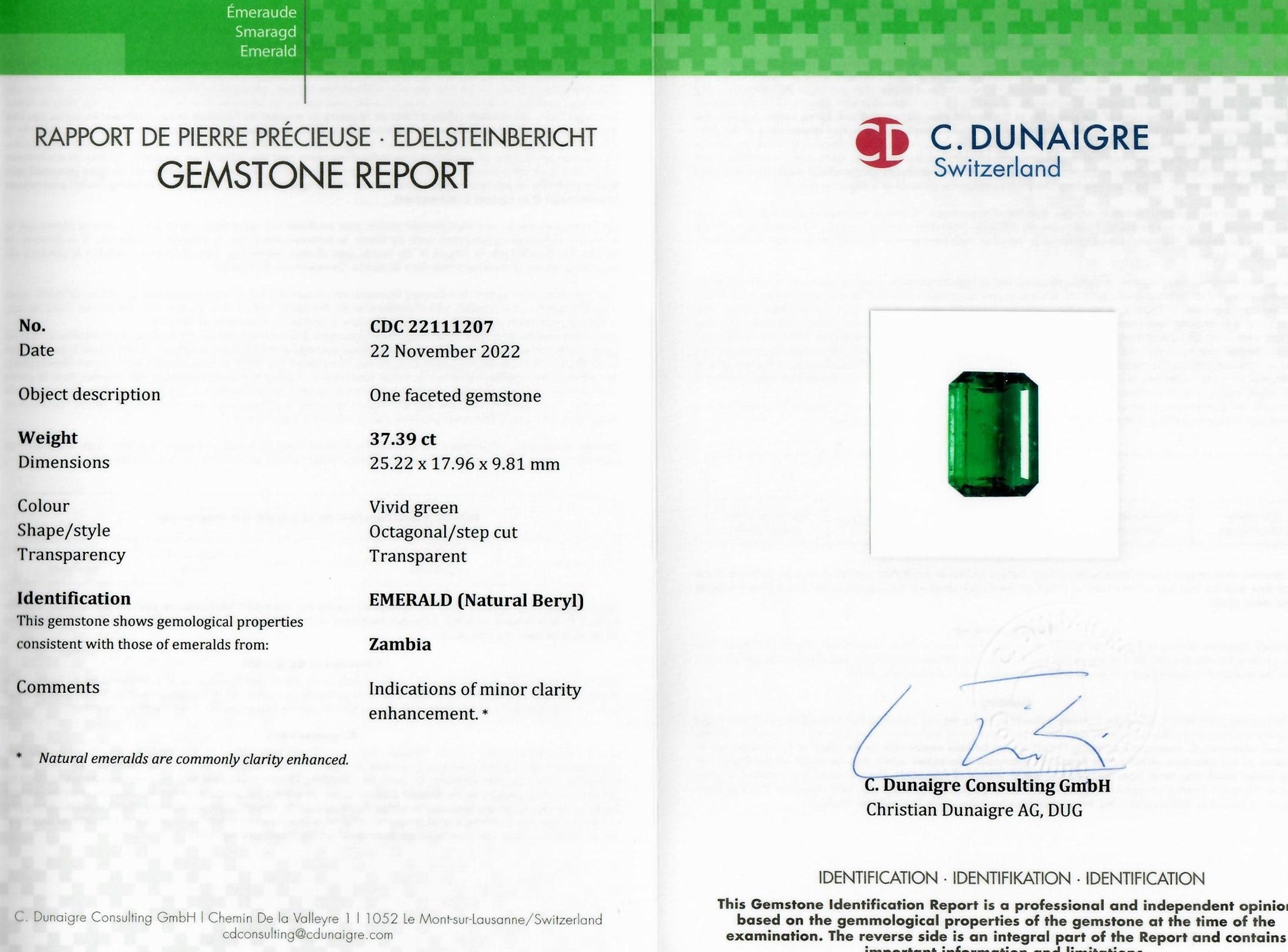 37.39 Ct. Emerald from Zambia