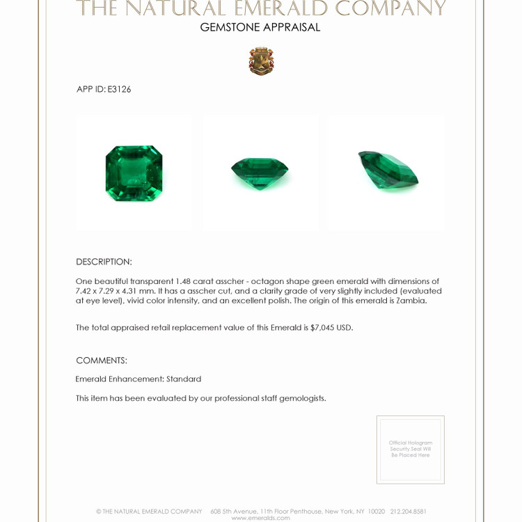 1.48 Ct. Emerald from Zambia