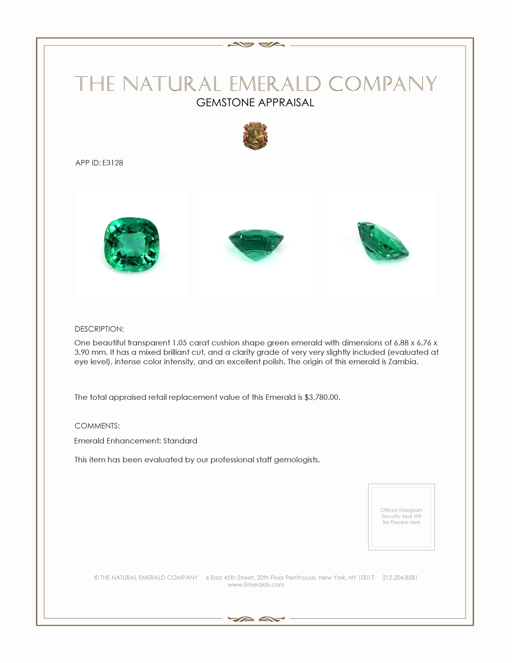 1.05 Ct. Emerald from Zambia