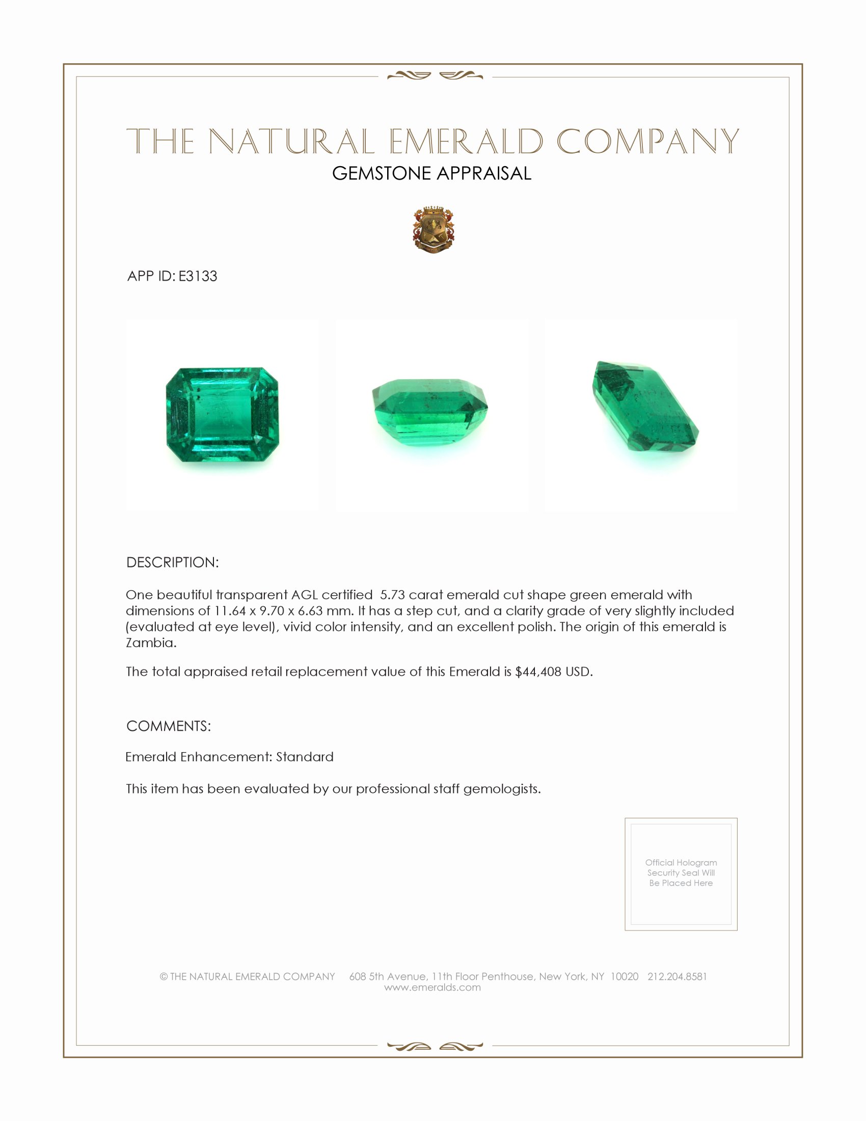 5.73 Ct. Emerald from Zambia