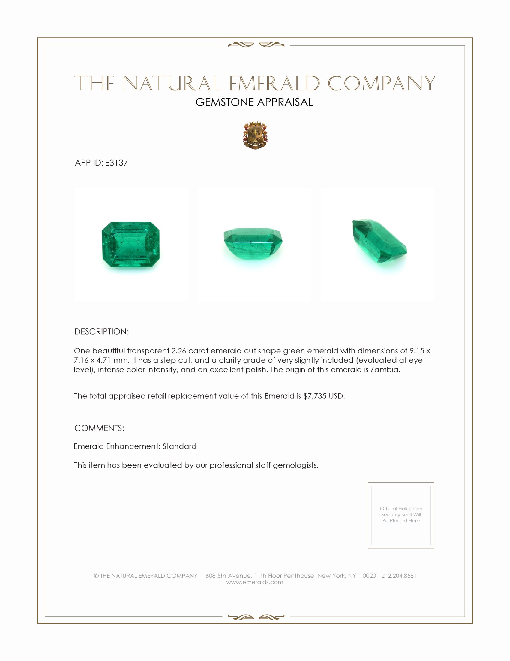2.26 Ct. Emerald from Zambia