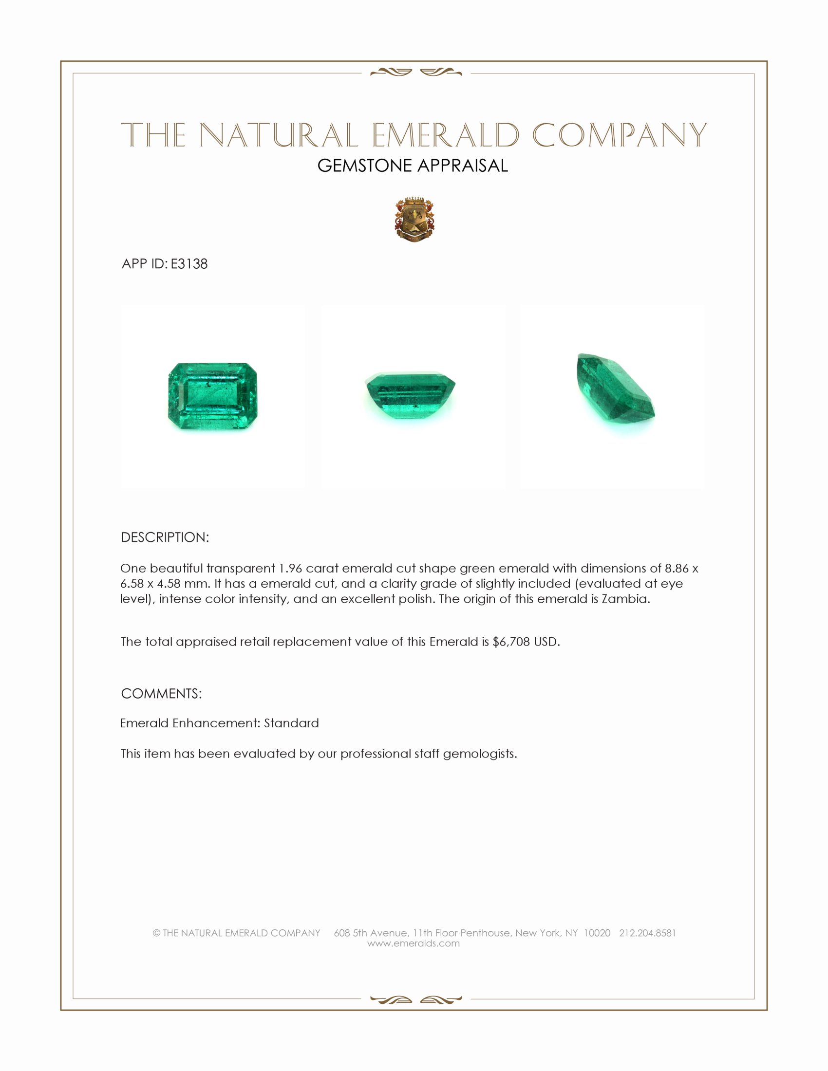 1.96 Ct. Emerald from Zambia