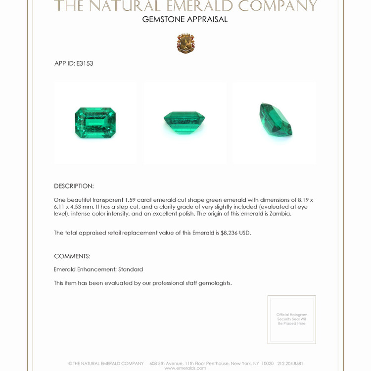 1.59 Ct. Emerald from Zambia