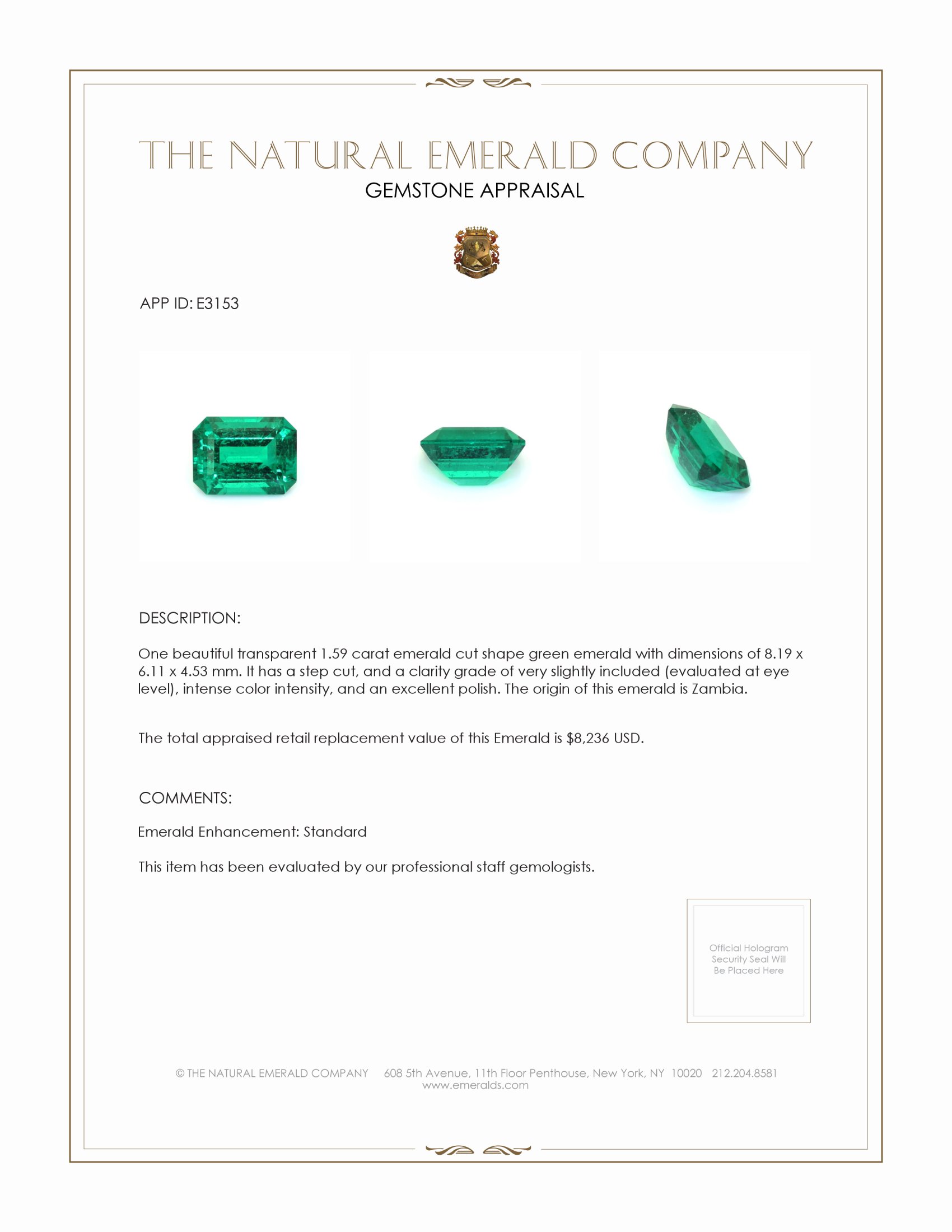 1.59 Ct. Emerald from Zambia