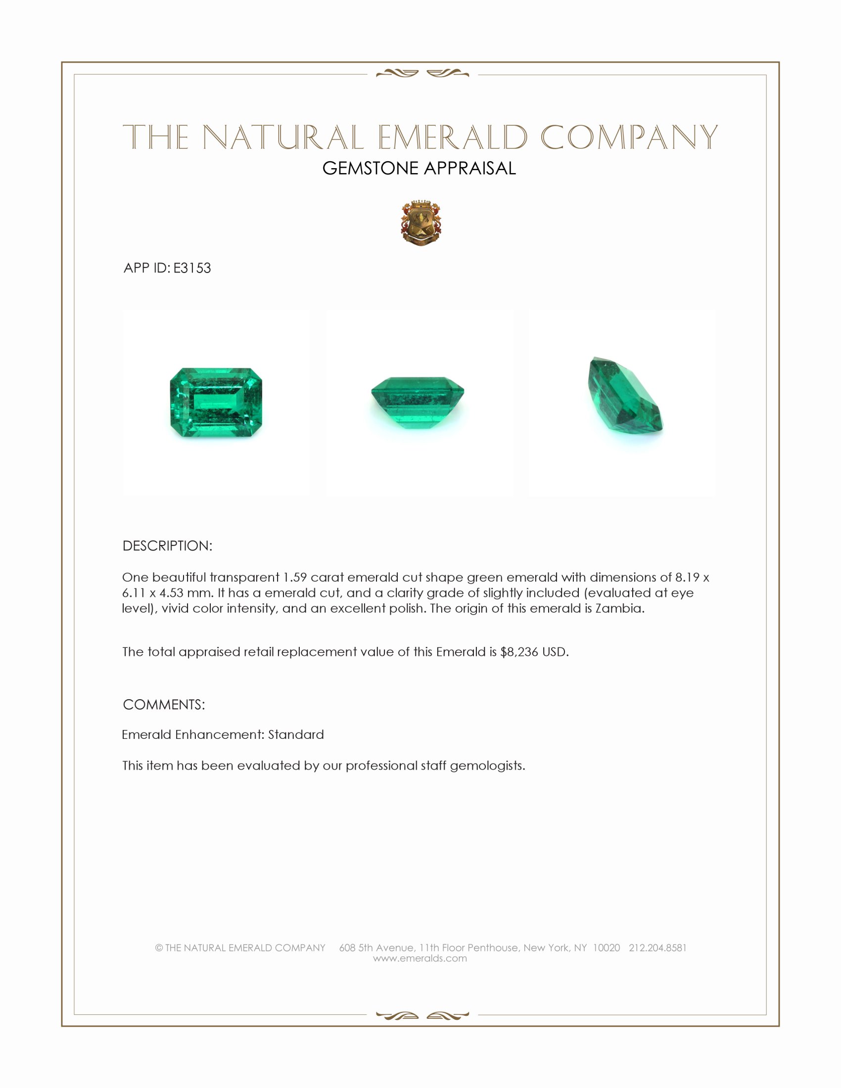 1.59 Ct. Emerald from Zambia