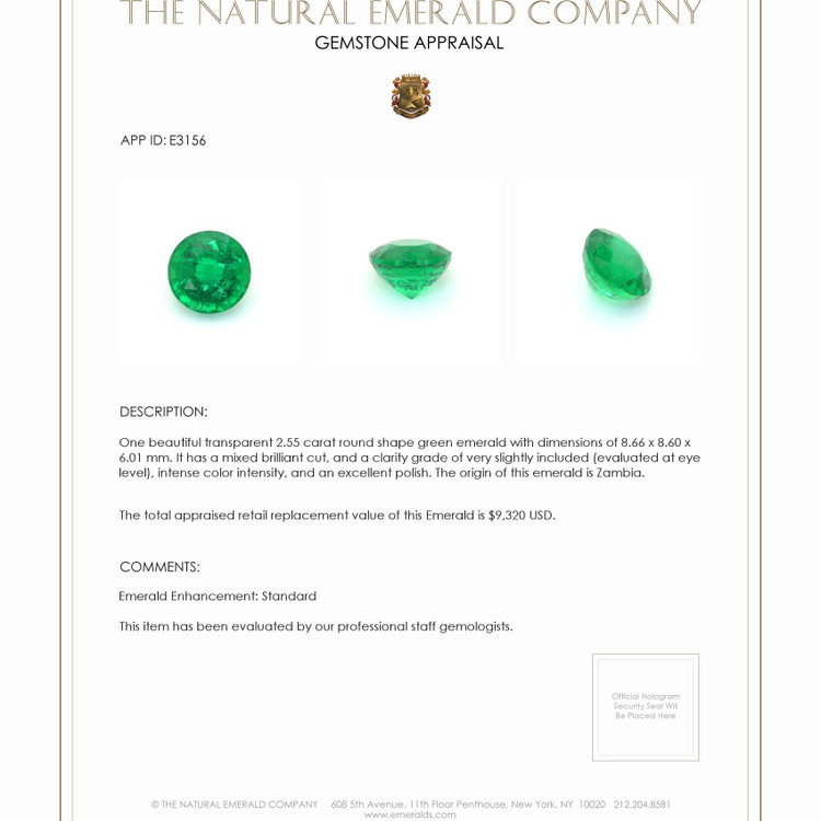 2.55 Ct. Emerald from Zambia