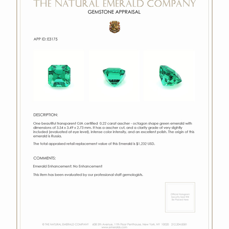 0.22 Ct. Emerald from Russia
