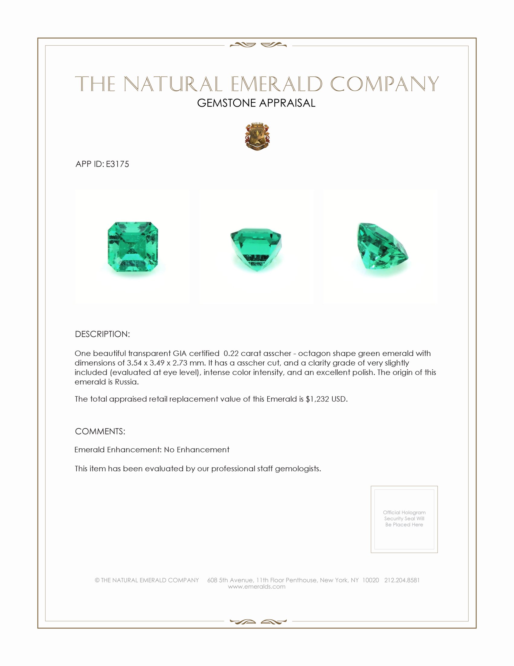 0.22 Ct. Emerald from Russia