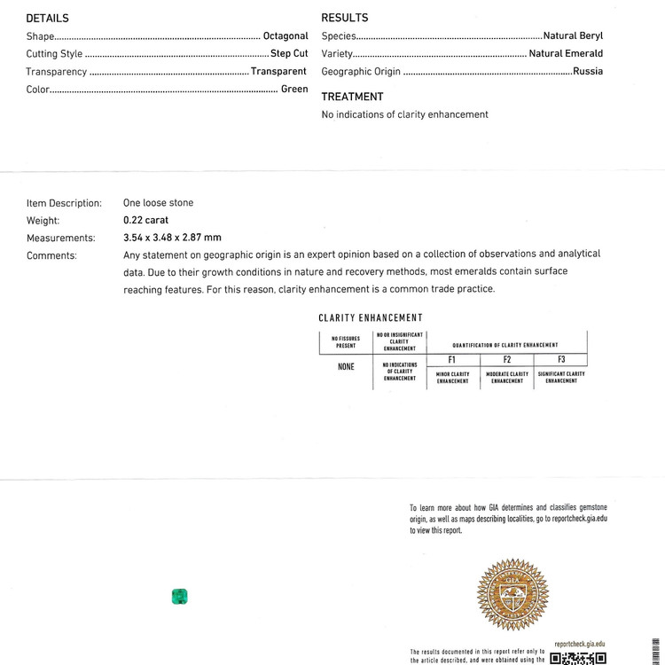 0.22 Ct. Emerald from Russia