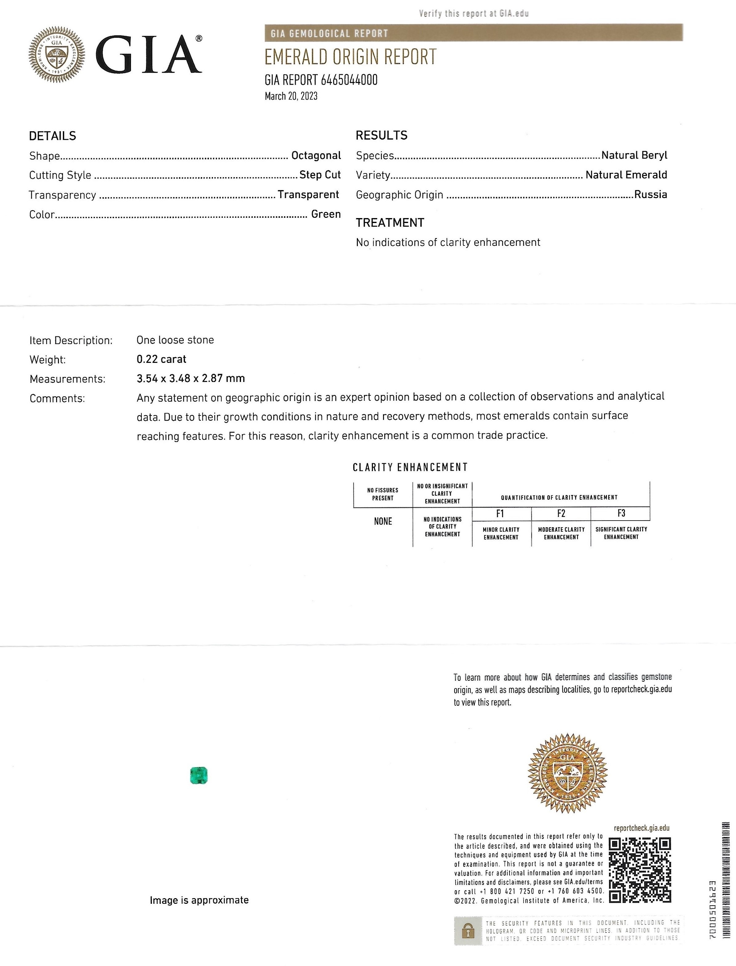 0.22 Ct. Emerald from Russia