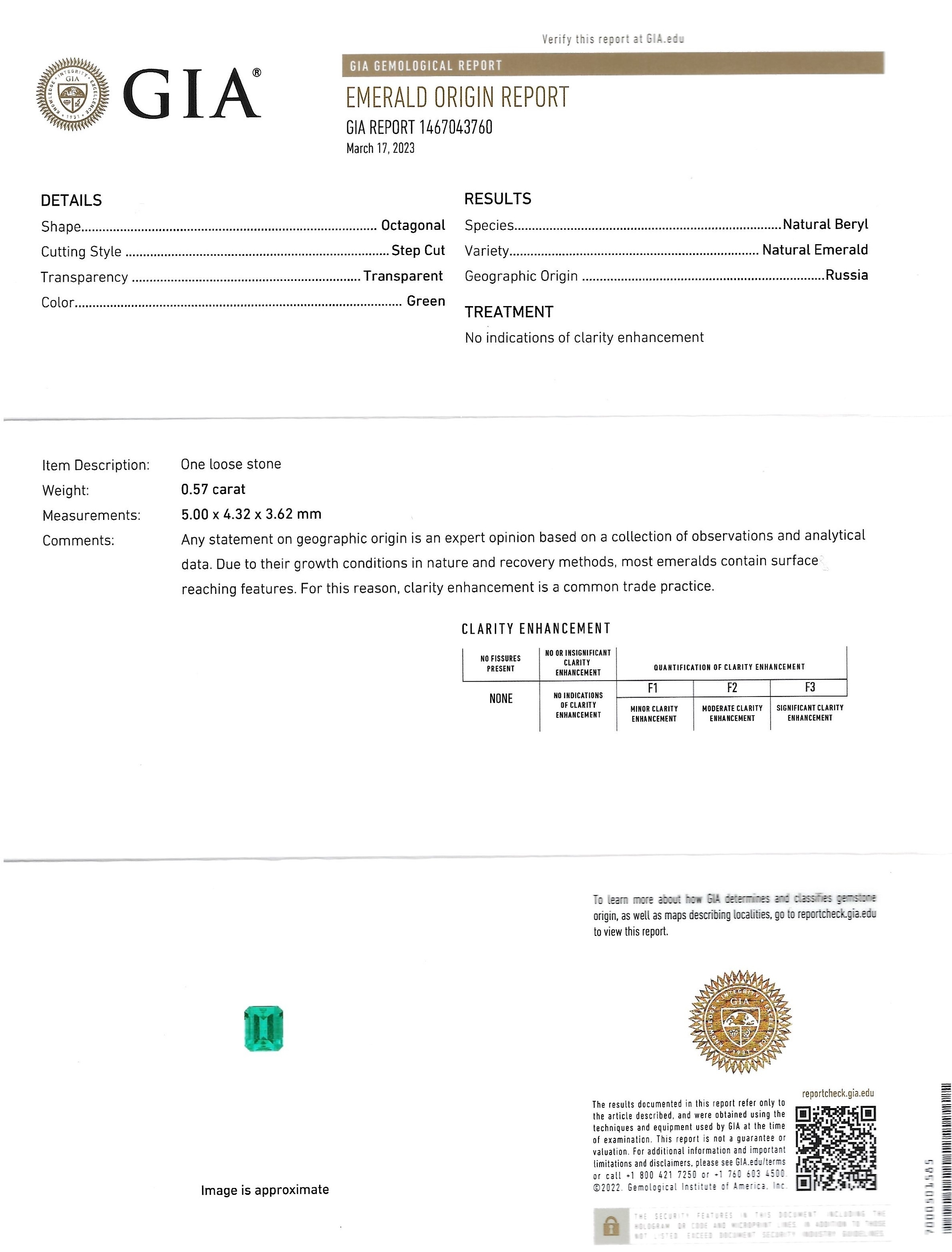 0.57 Ct. Emerald from Russia