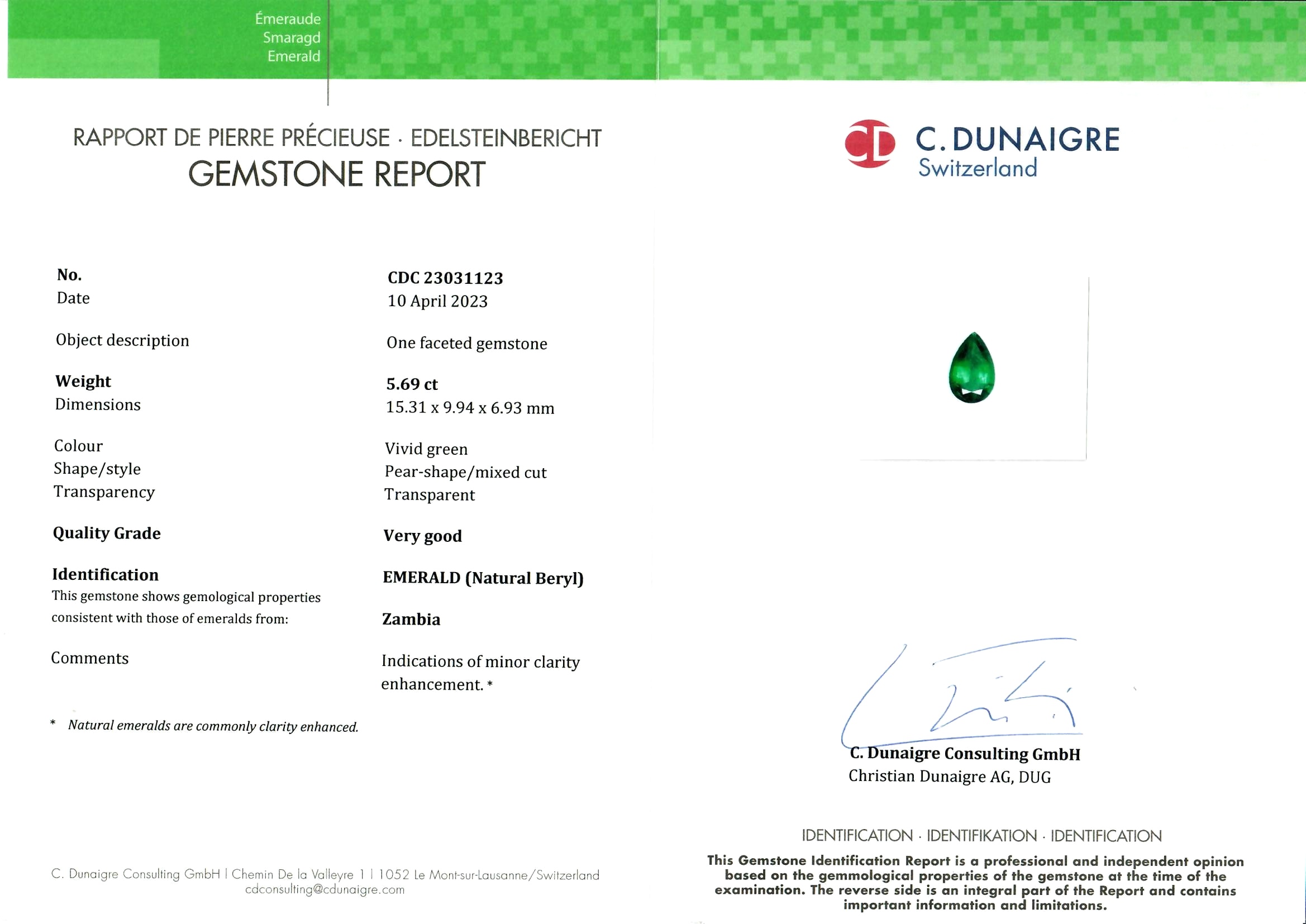 5.69 Ct. Emerald from Zambia