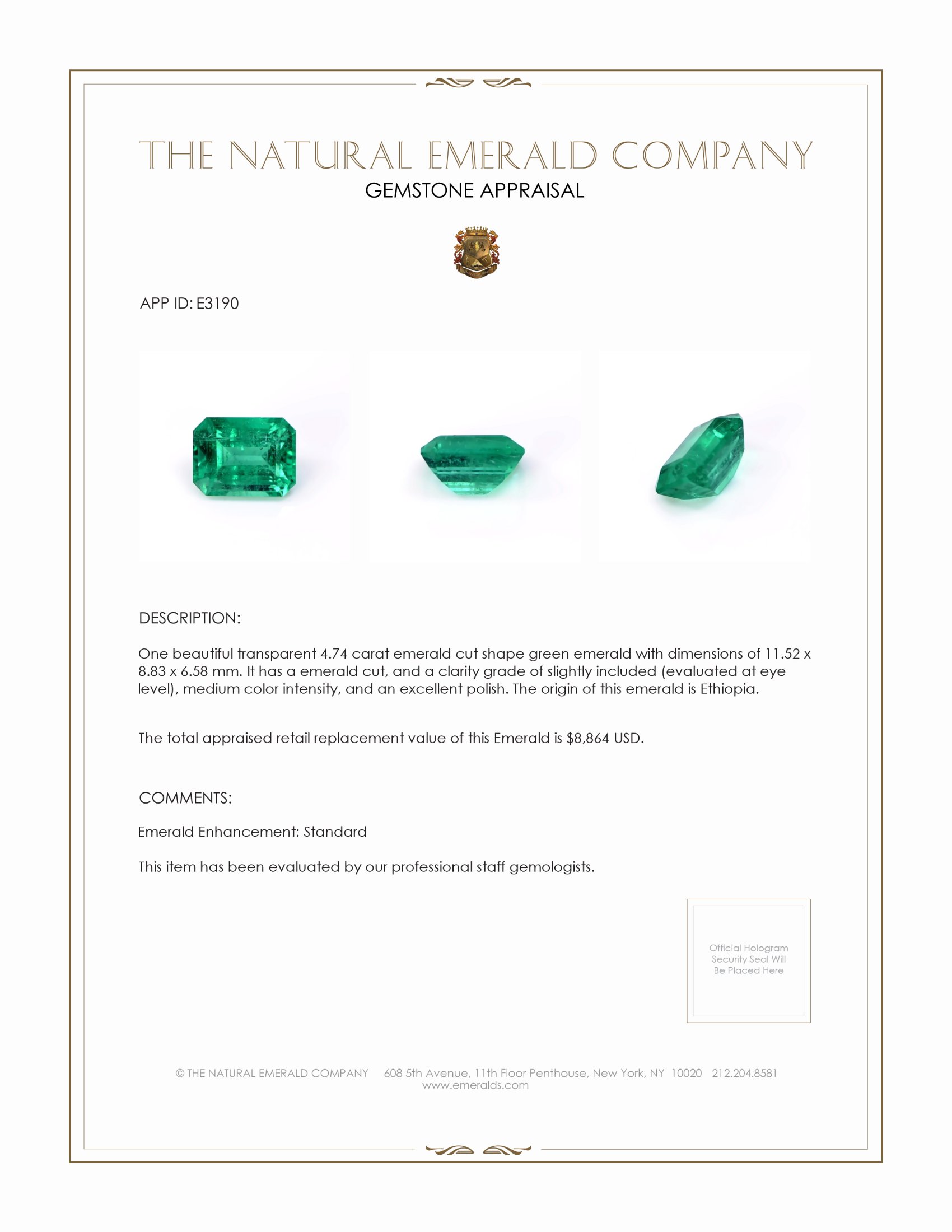 4.74 Ct. Emerald from Ethiopia