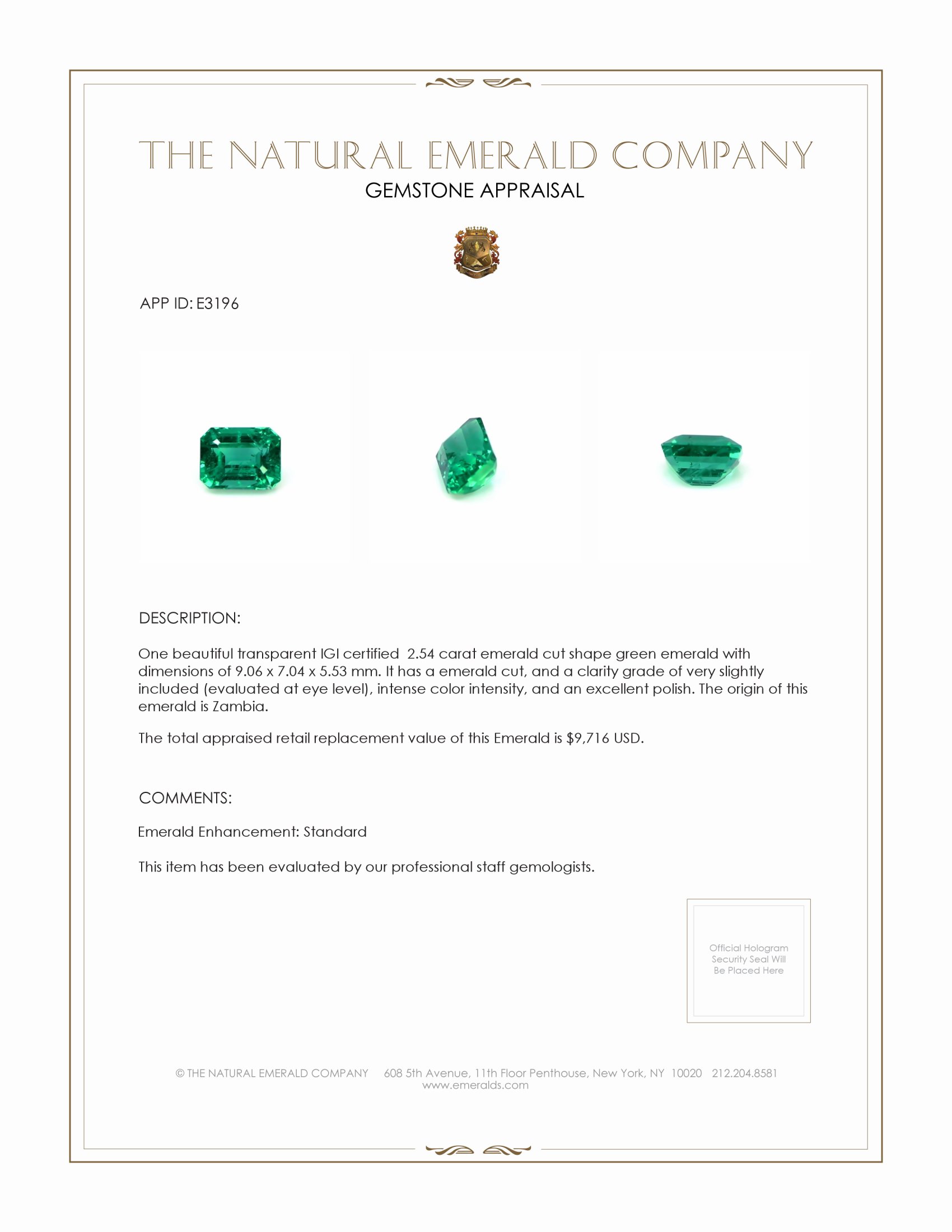 2.54 Ct. Emerald from Zambia