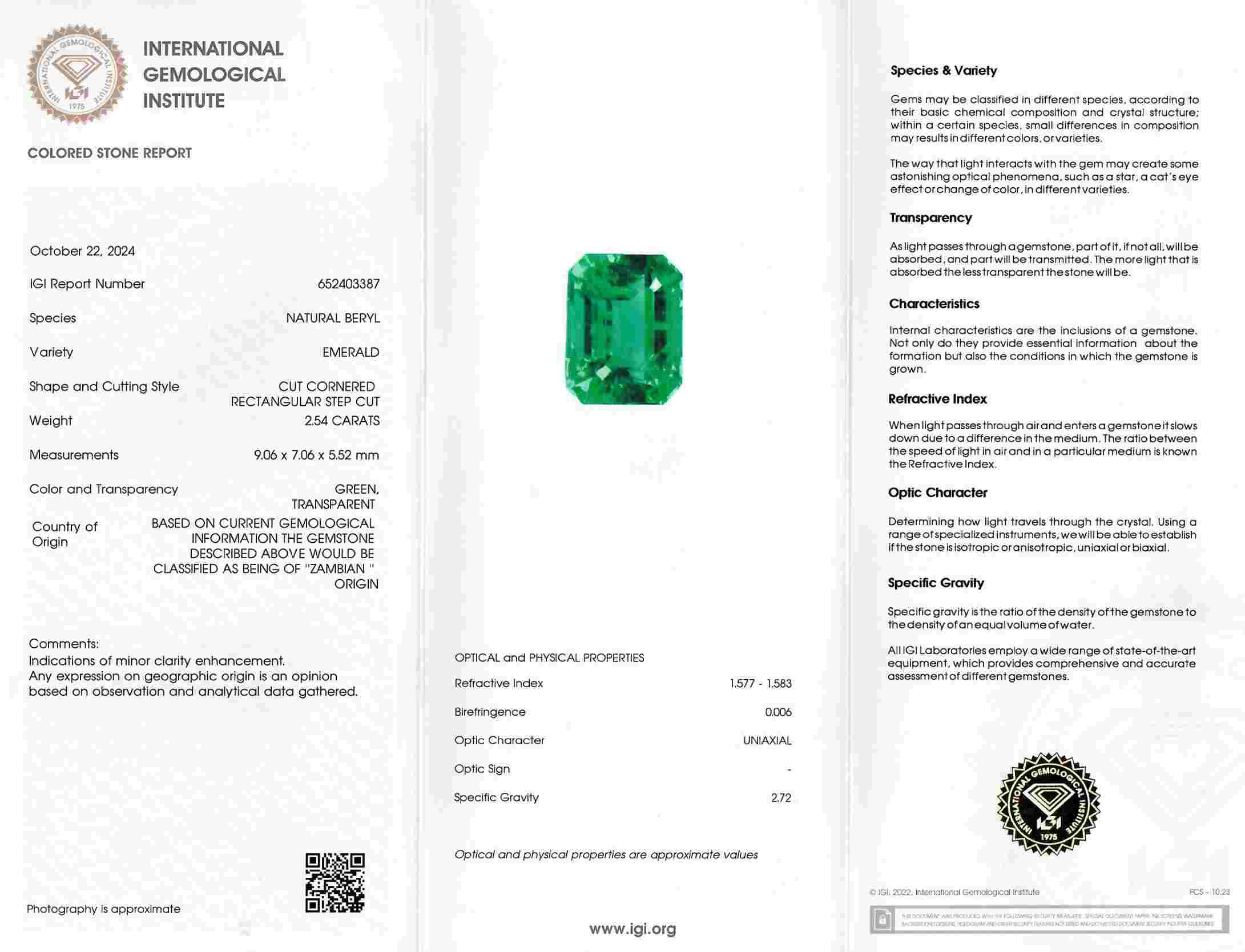 2.54 Ct. Emerald from Zambia