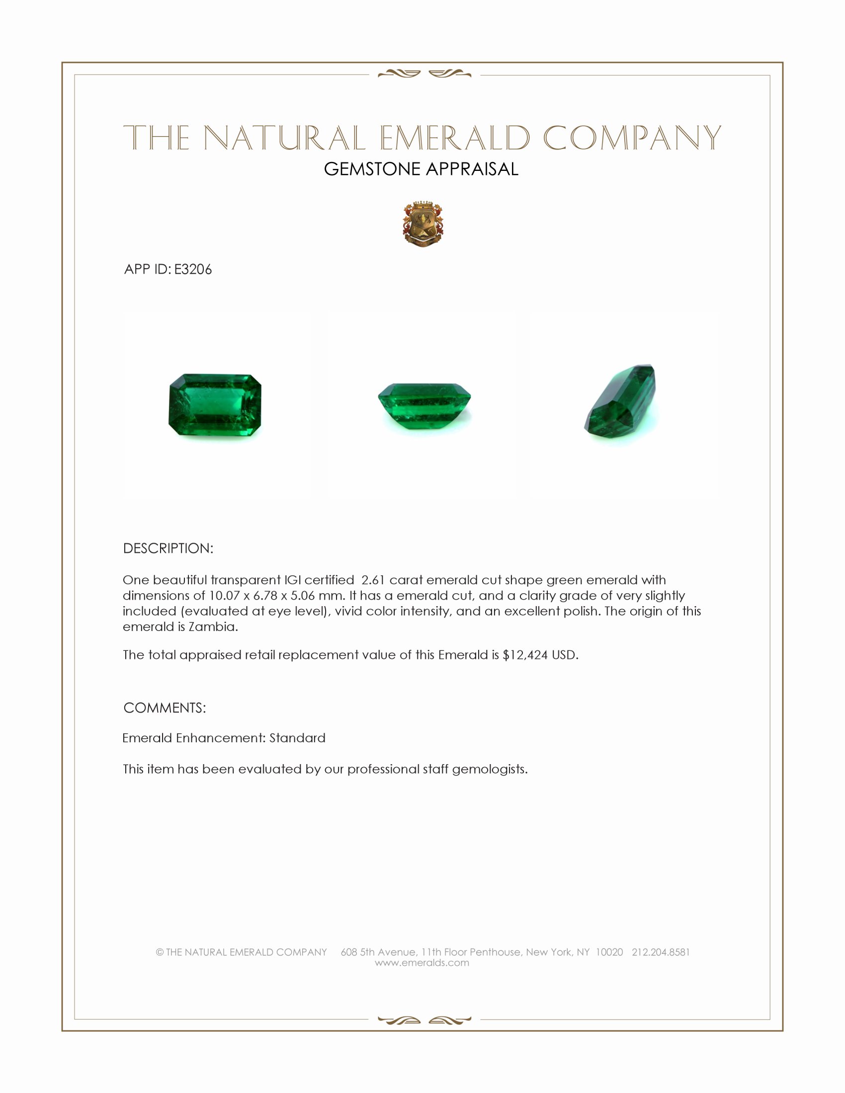 2.61 Ct. Emerald from Zambia