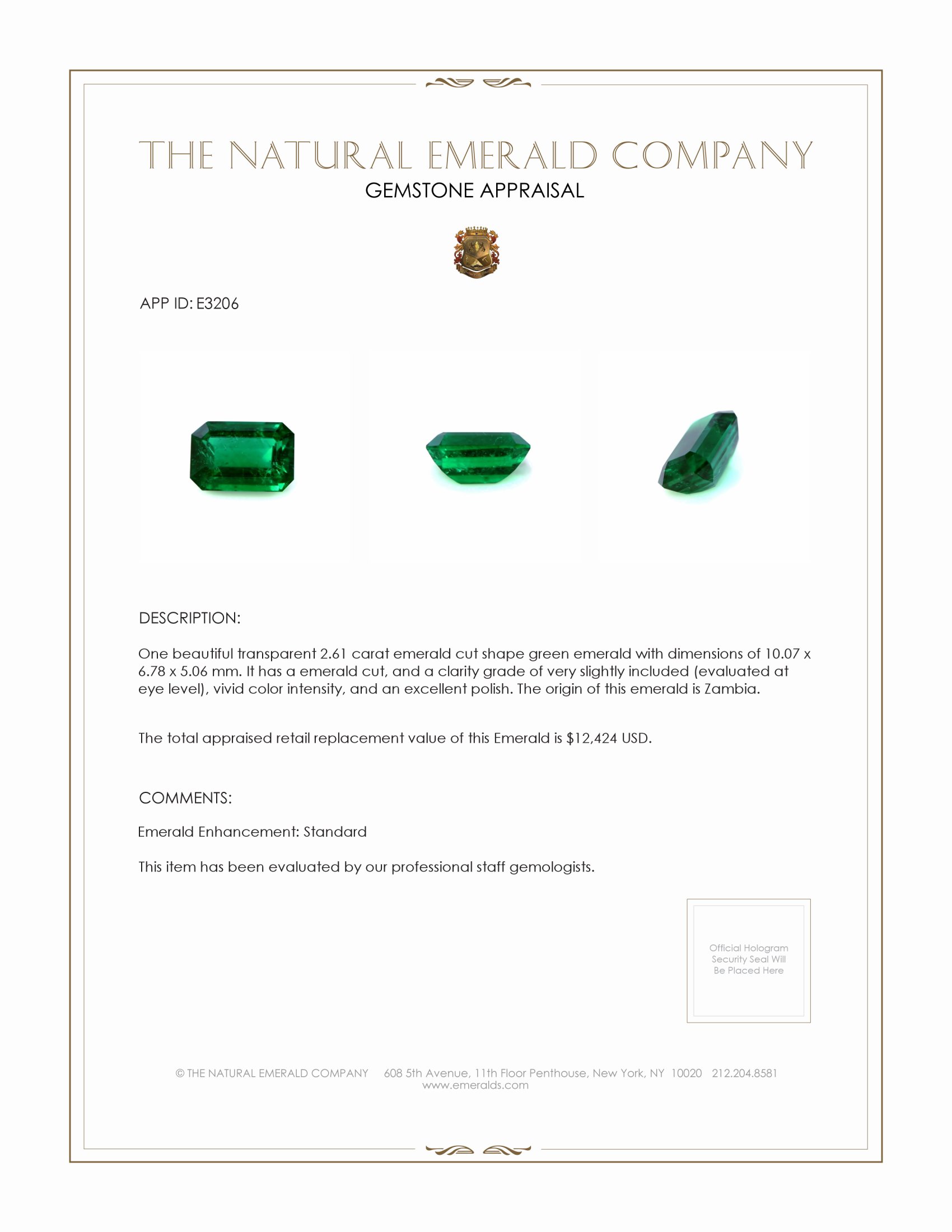 2.61 Ct. Emerald from Zambia