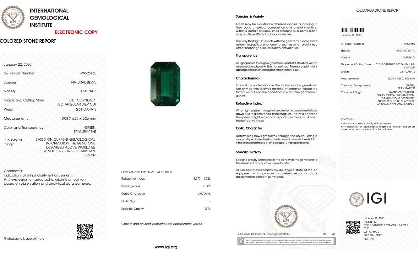 2.61 Ct. Emerald from Zambia