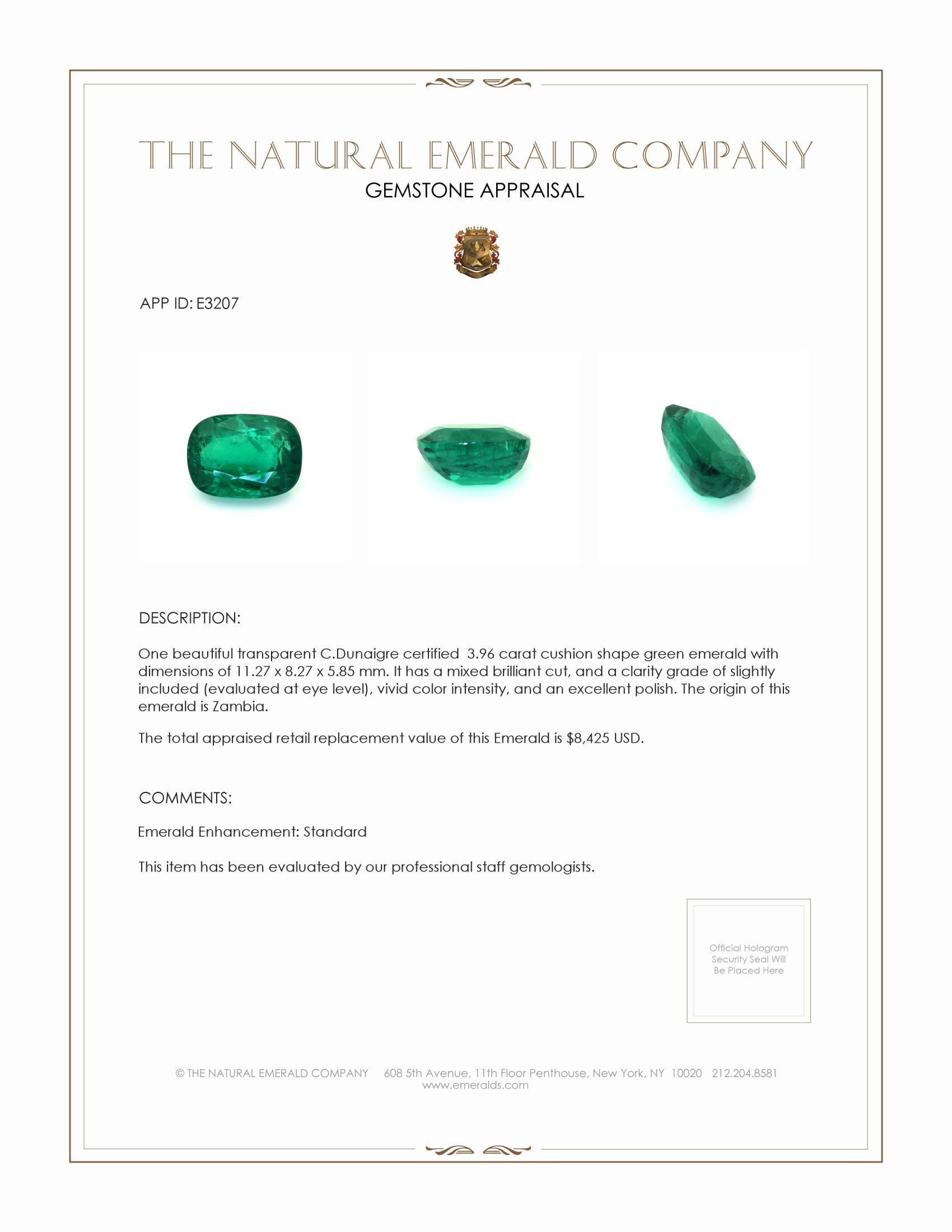 3.96 Ct. Emerald from Zambia