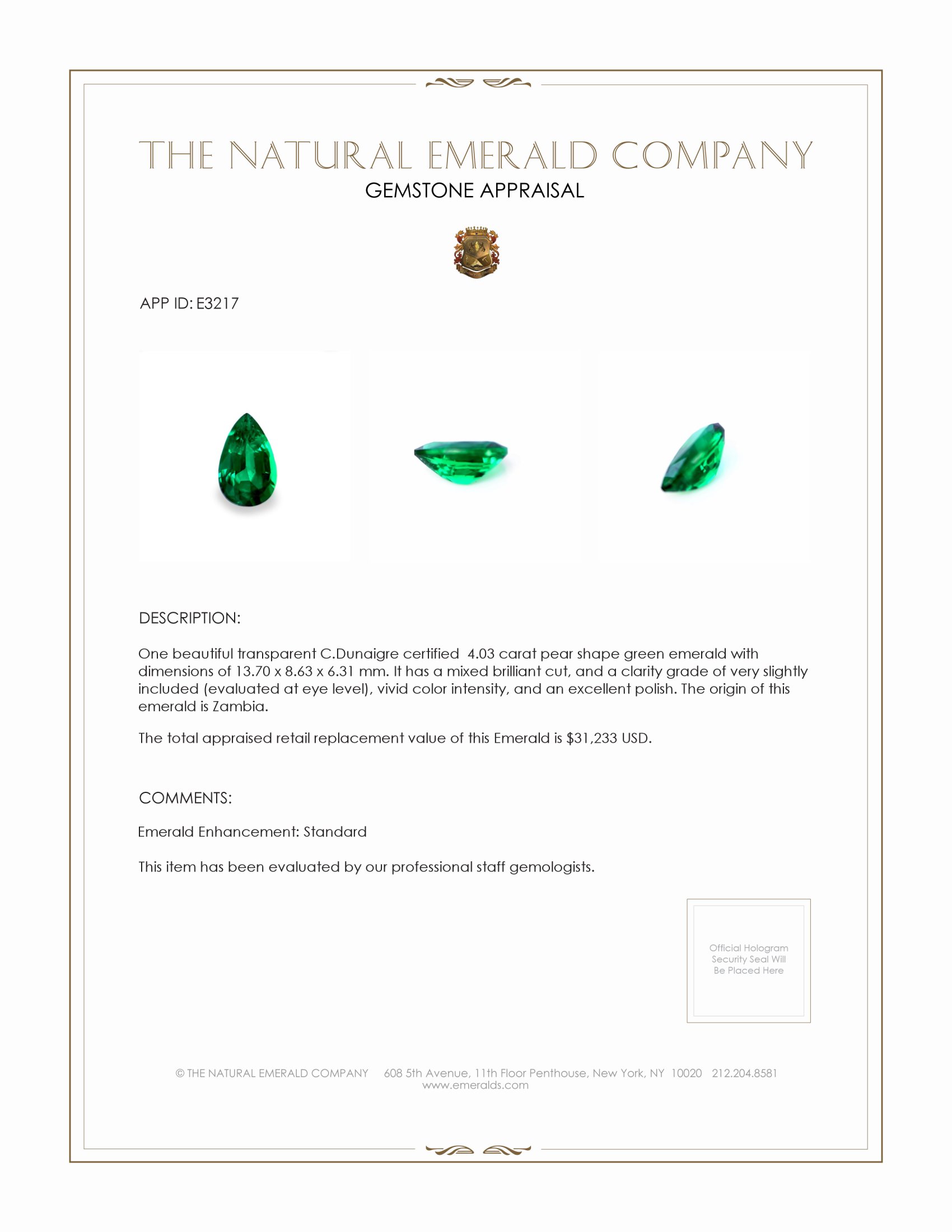 4.03 Ct. Emerald from Zambia