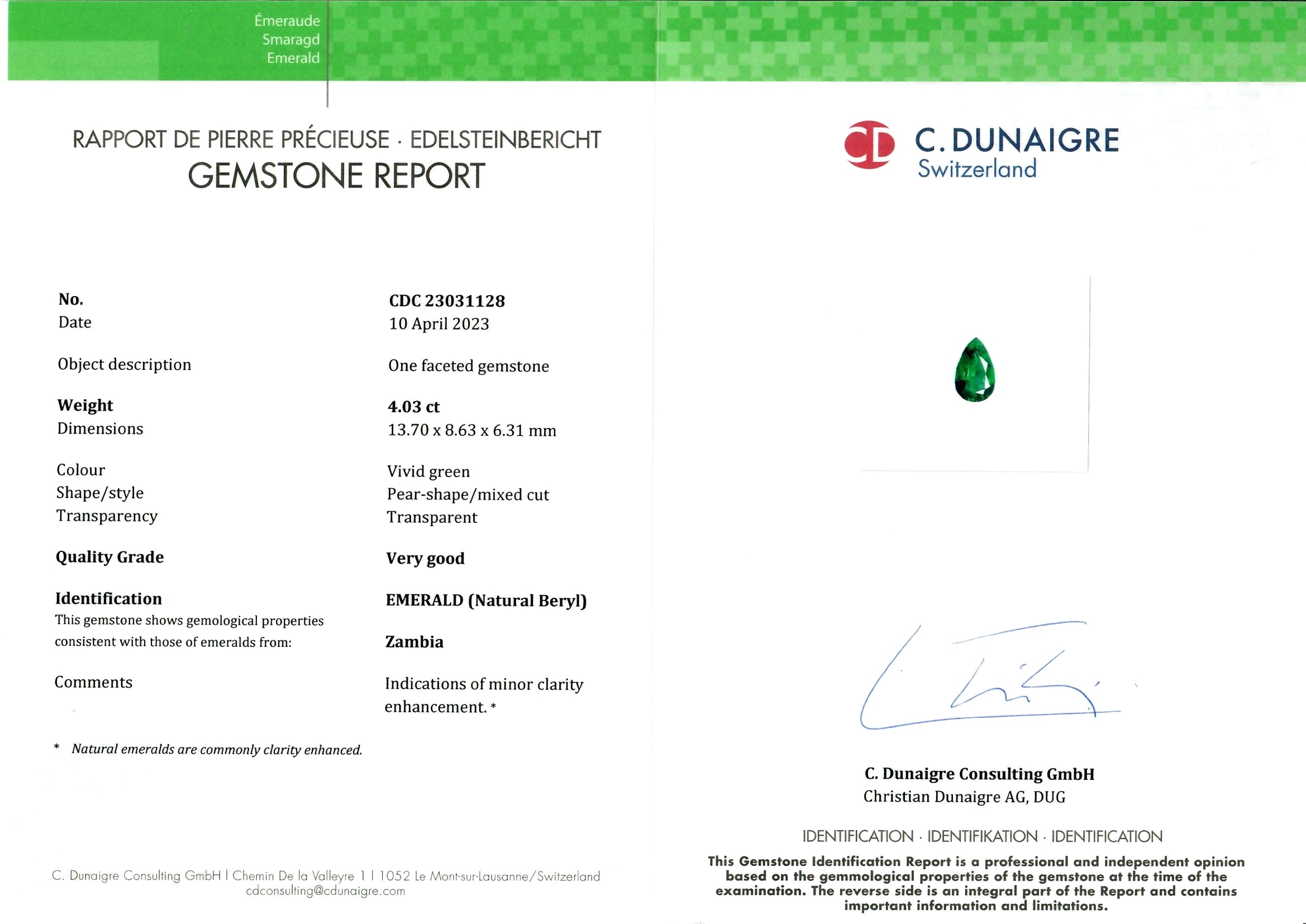 4.03 Ct. Emerald from Zambia