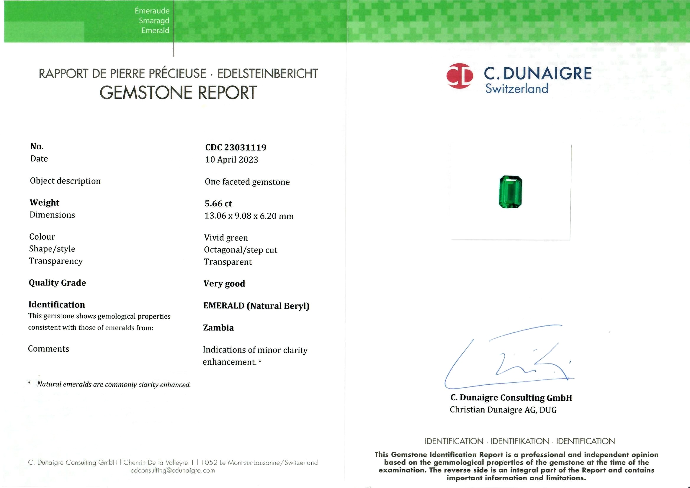 5.66 Ct. Emerald from Zambia