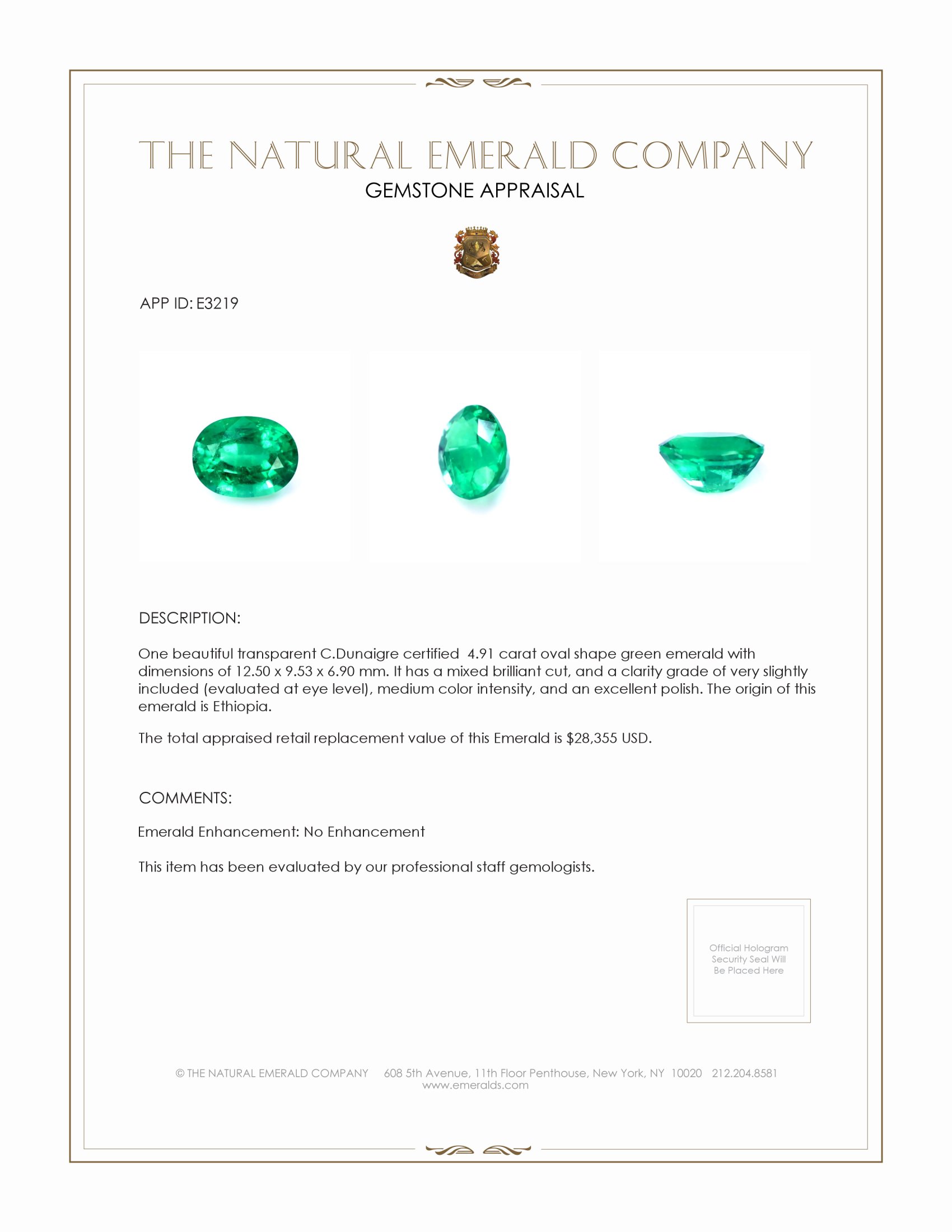 4.91 Ct. Emerald from Ethiopia